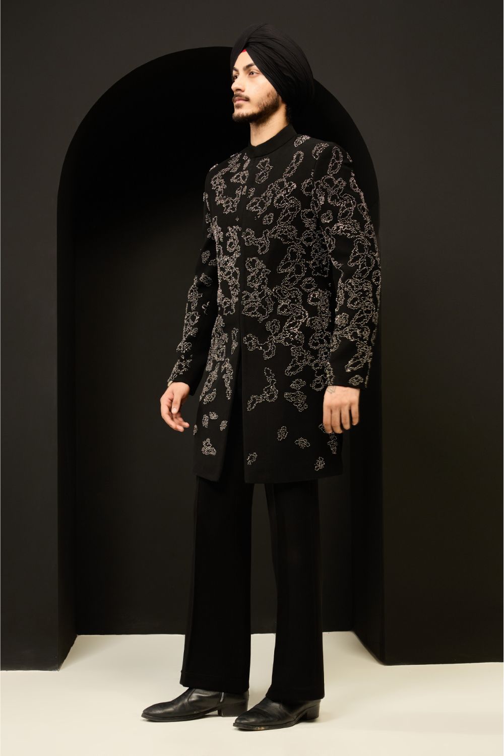 Black indo Western highlighting with pearls, sequins and cutdana