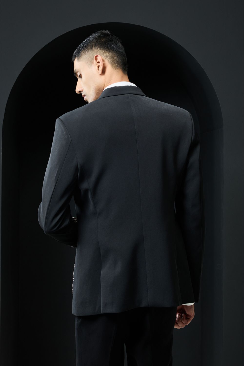 Black blazer detailing with thread work