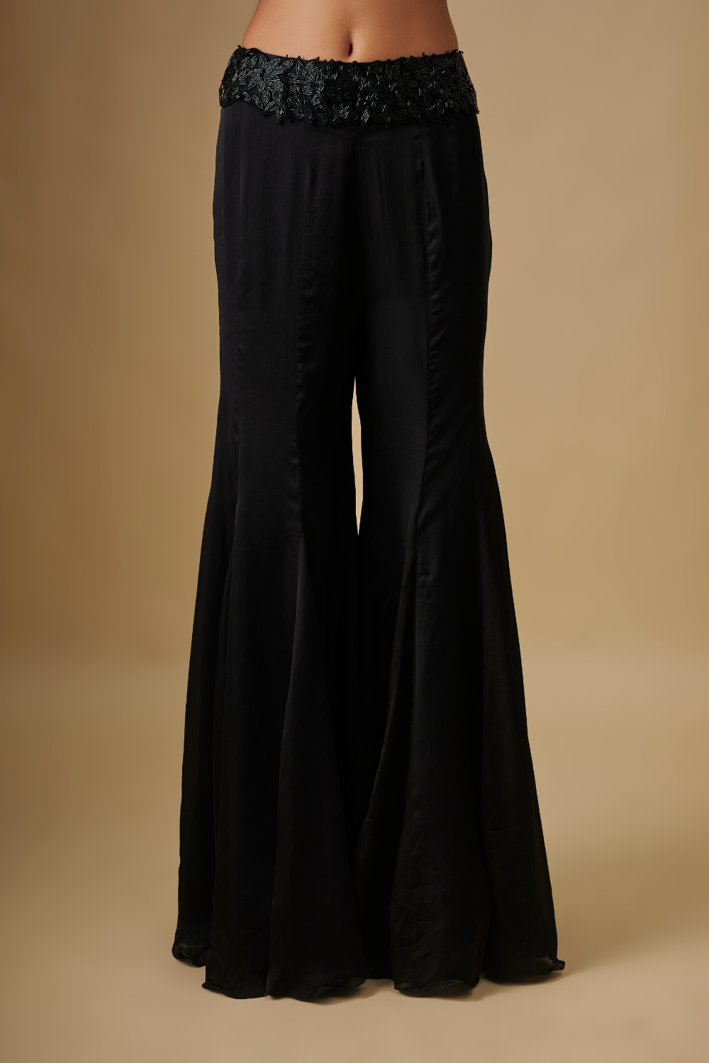 Nerida- Black Long Jacket with Drape & Floral Blouse