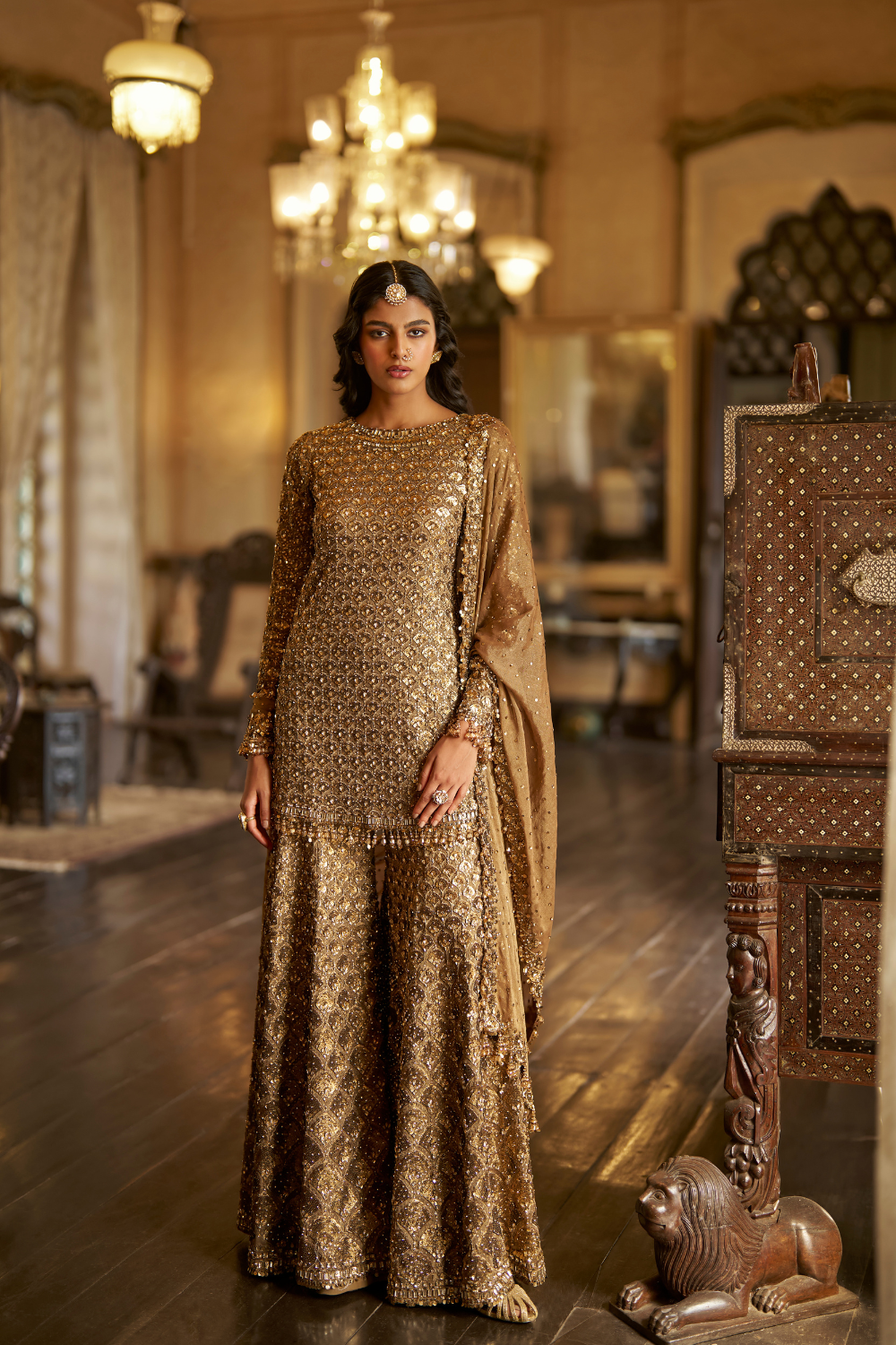 Antique Gold Sequin Sharara Set
