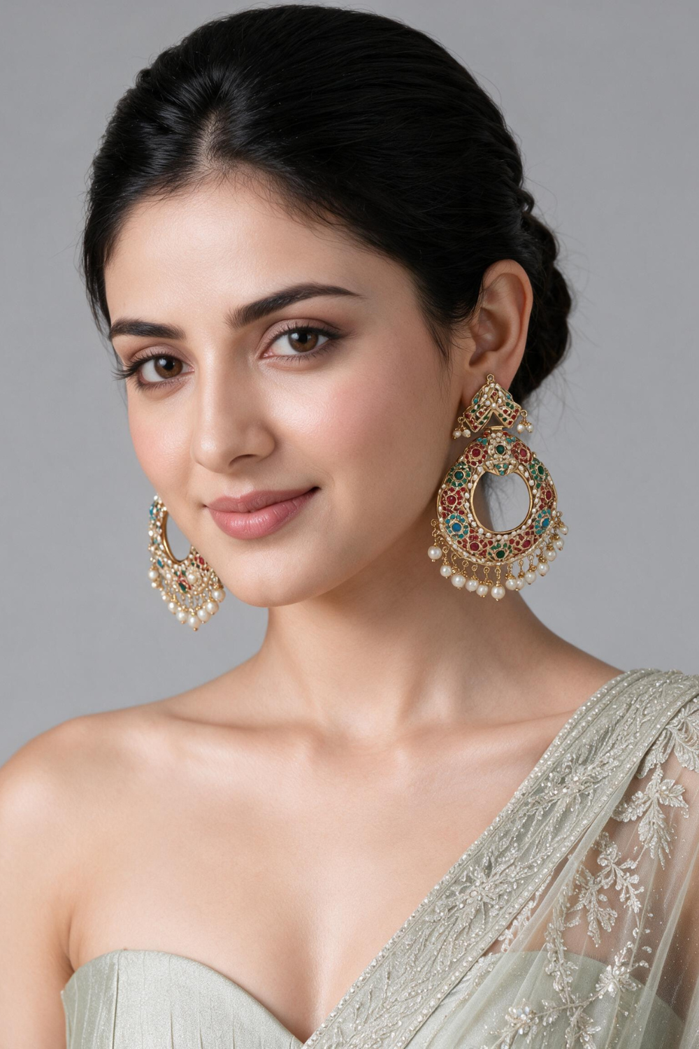 Multicolour Jadau Pearl Chandbali Earrings