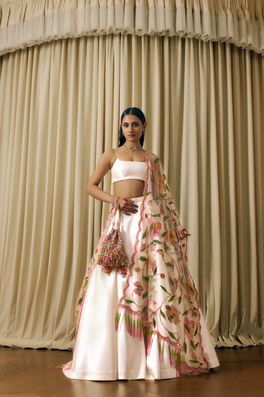 Solid color ivory lehenga