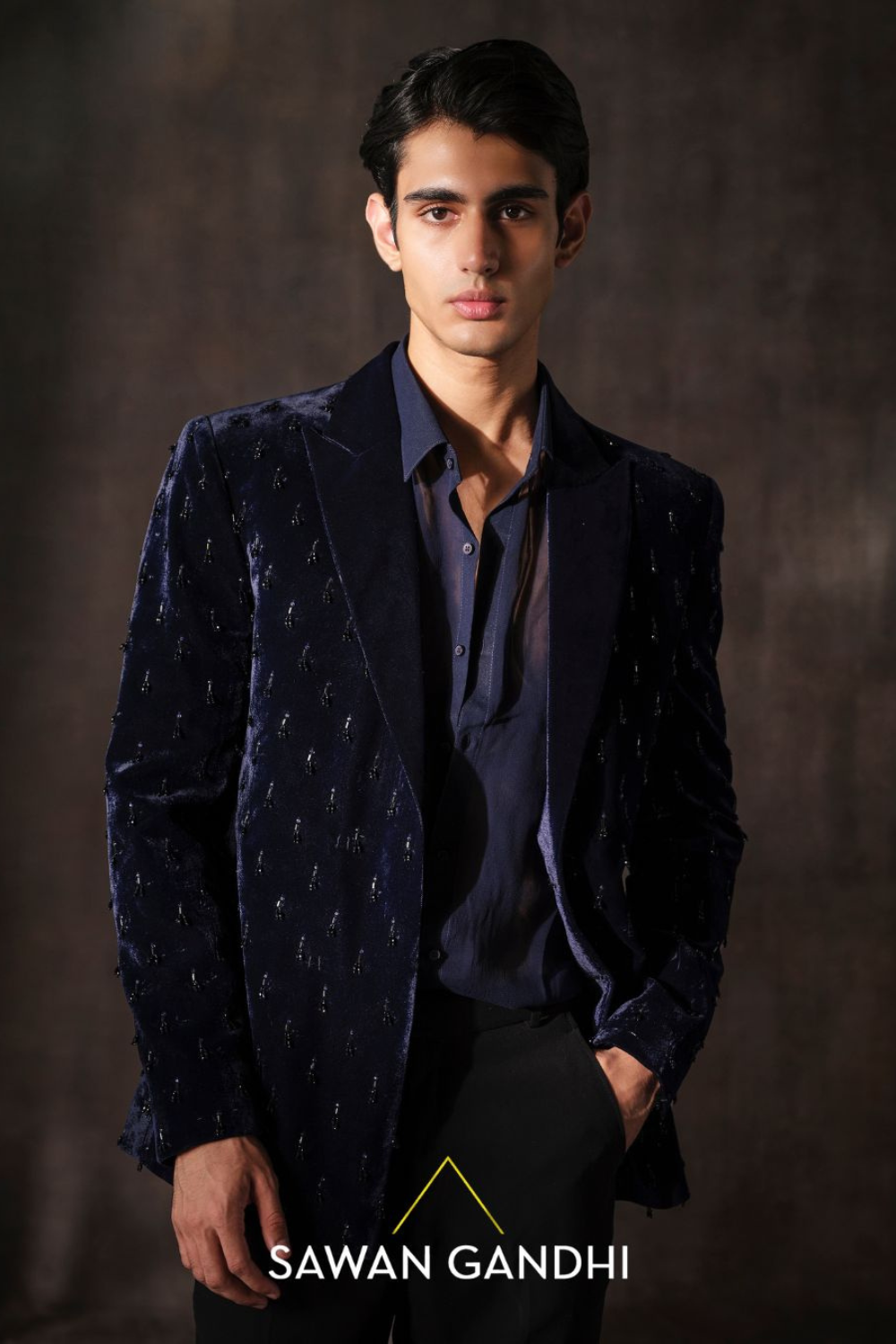 Navy blue damru work jacket