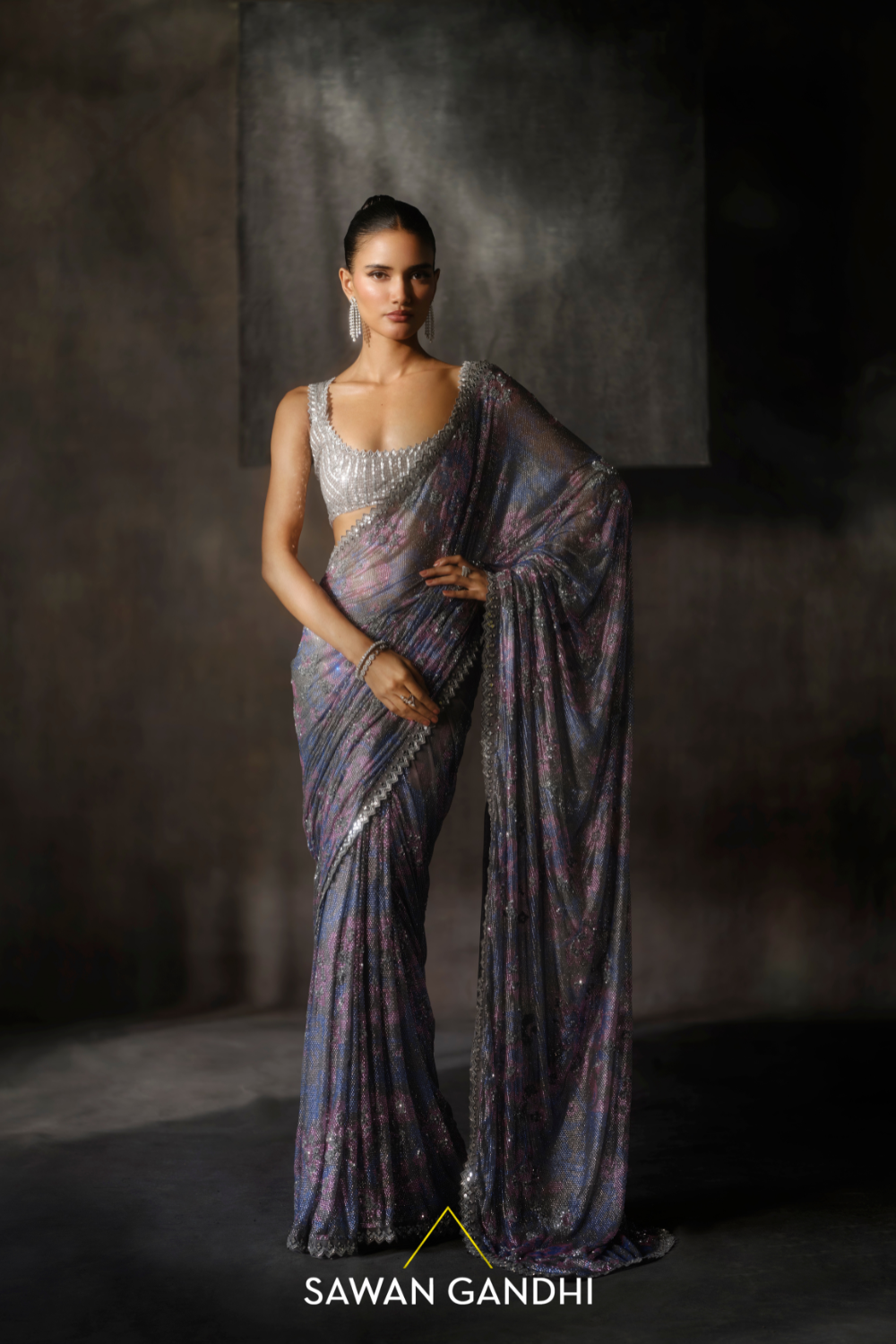 Multicolour Swarovski saree