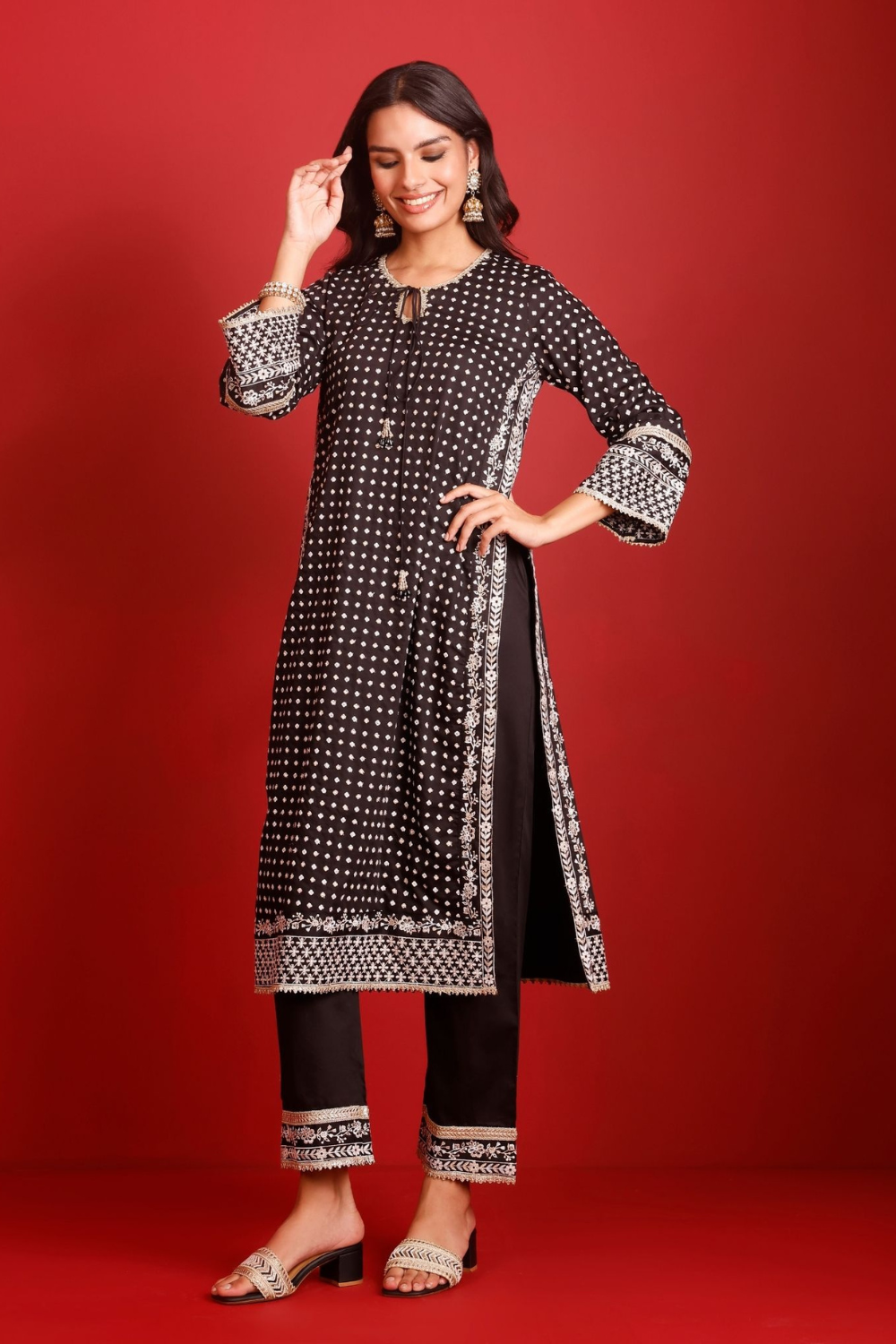Reya Pima Satin Black Kurta Set