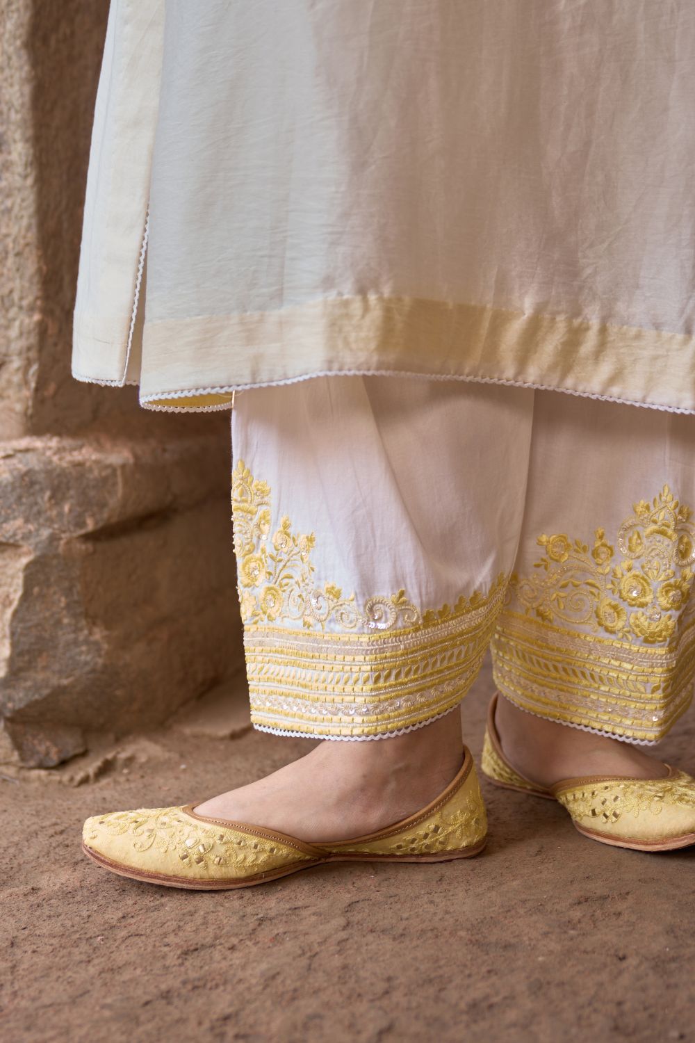 SAHABAT - DAISY IVORY WITH LEMON YELLOW KAAFTAN WITH SALWAR