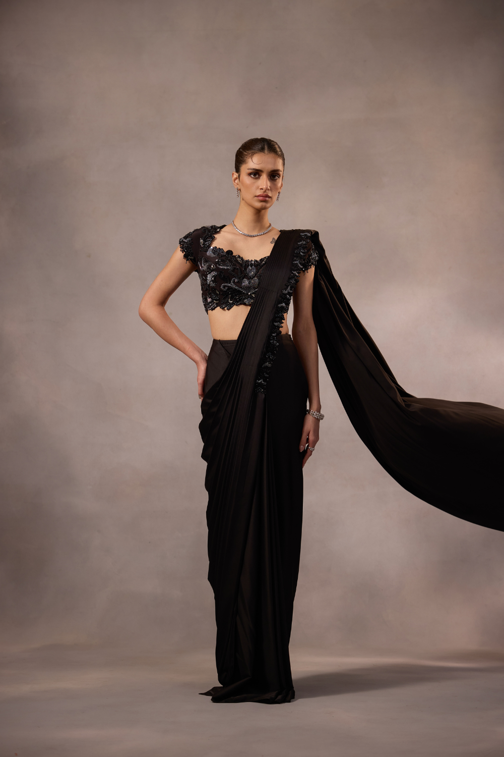 Black Drape Saree with Blouse