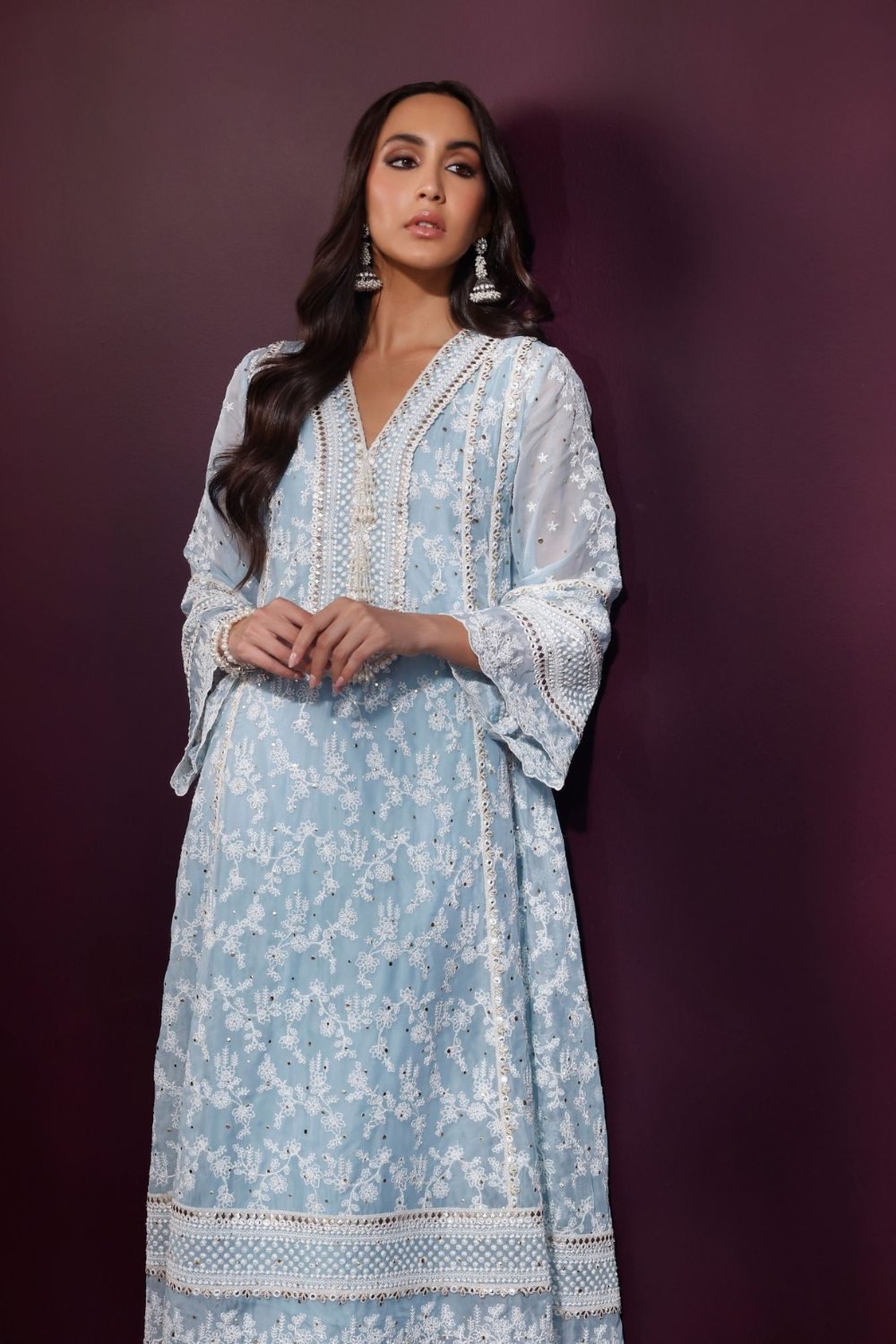 Rupa Organza Blue Anarkali Kurta with Pima Satin Blue Pant Set