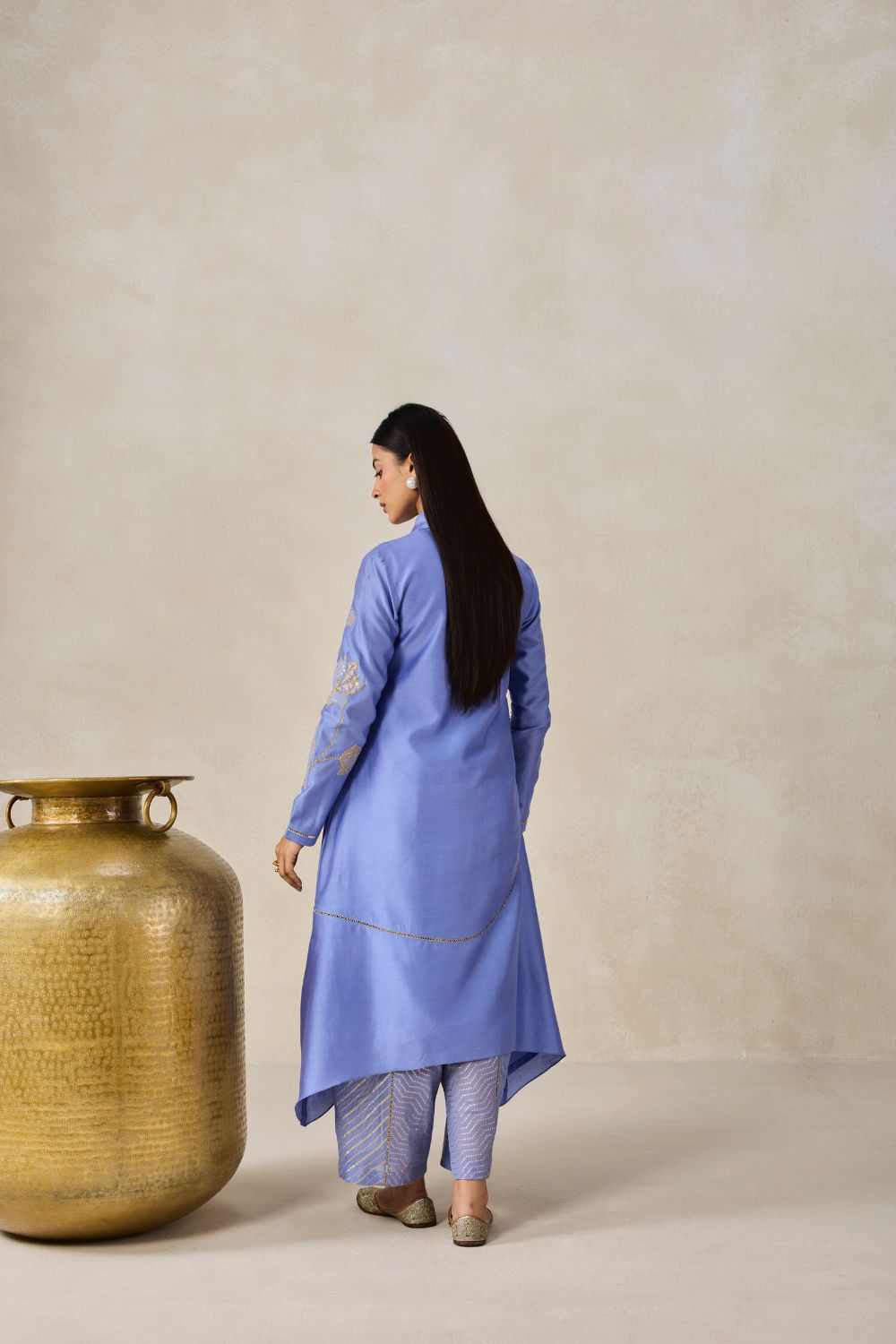 Chanderi Assmmetrical Kurta With Pant Set