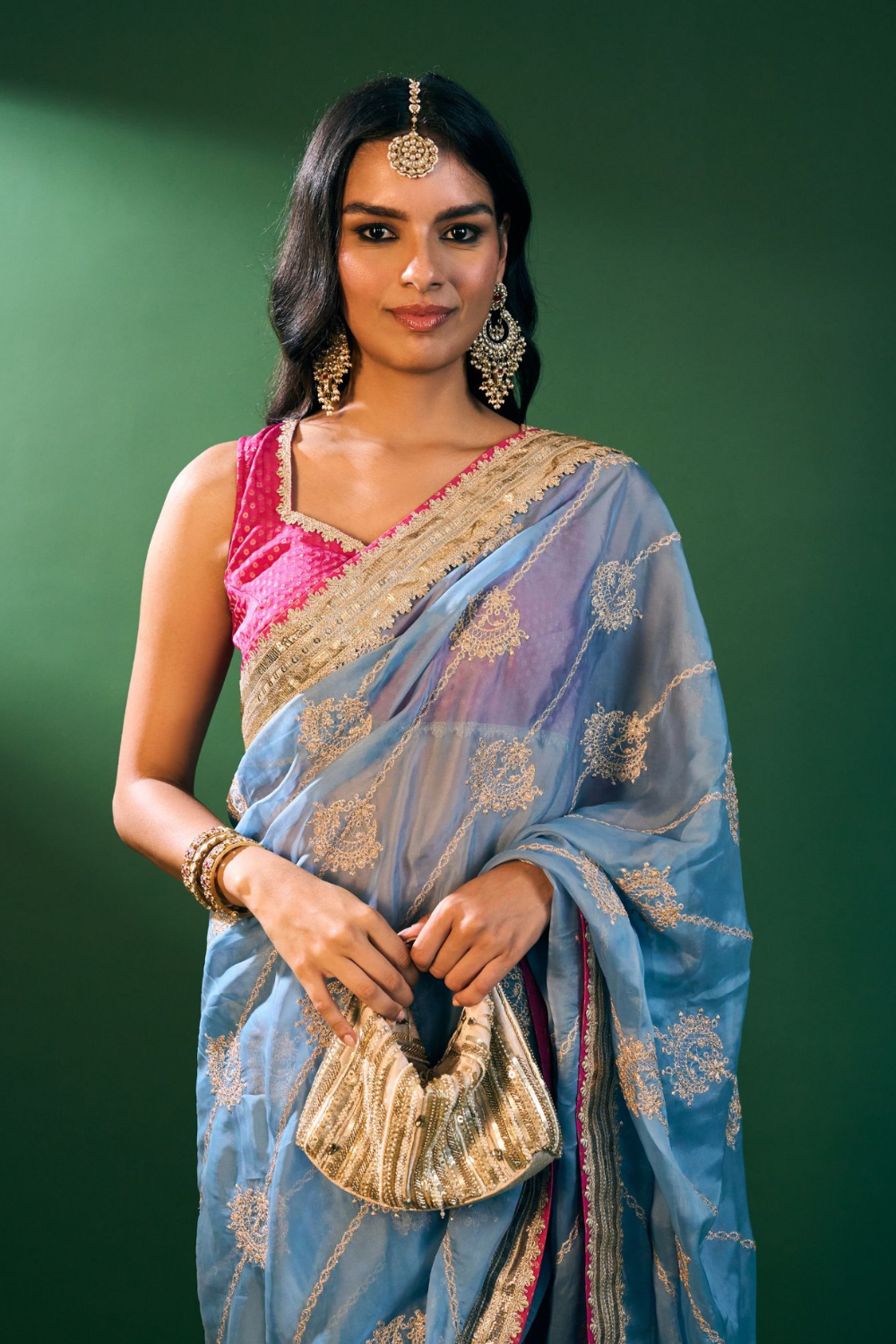 Kesa Organza Steel Blue Saree