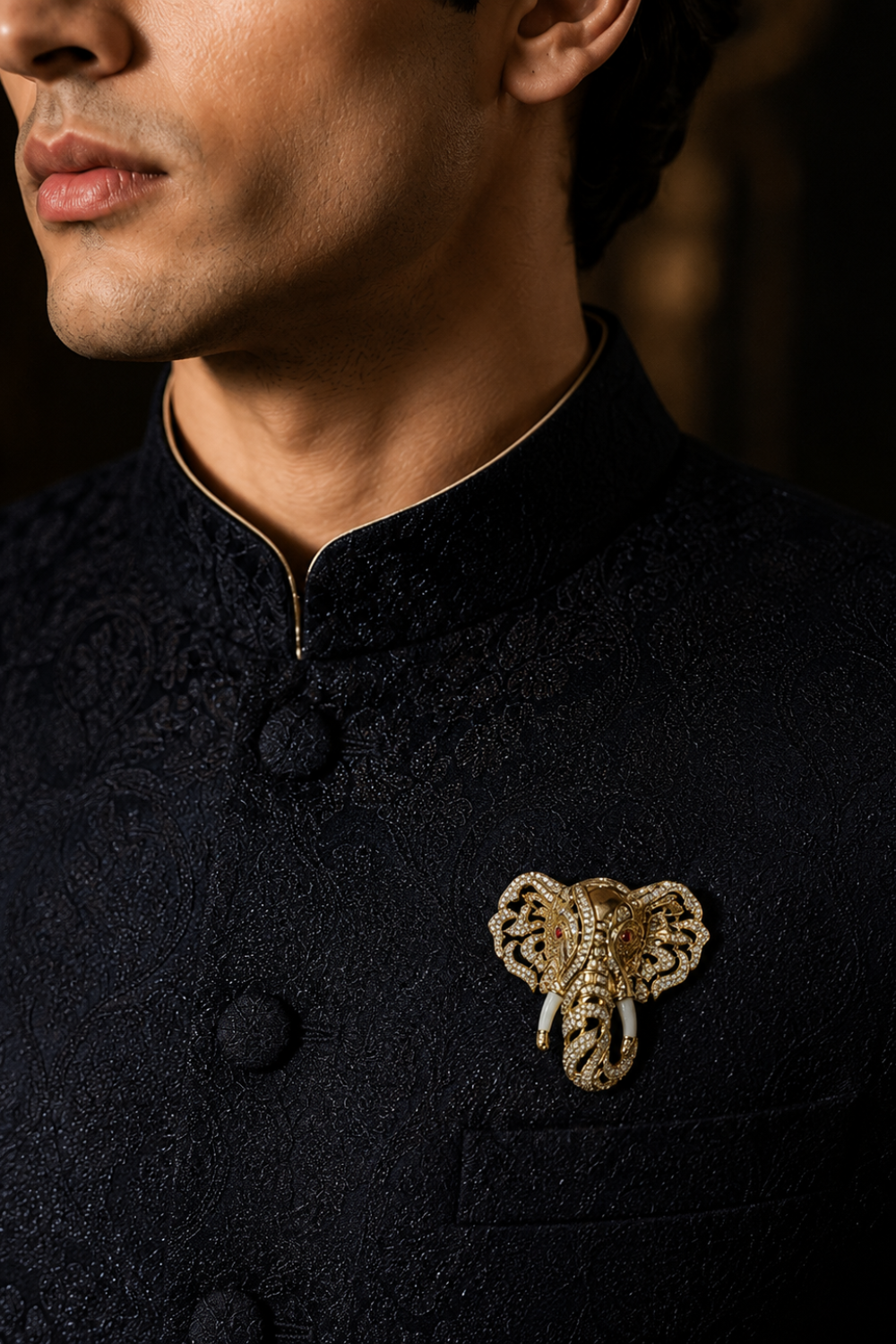 Gold Plated Zircon Elephant Motif Brooch