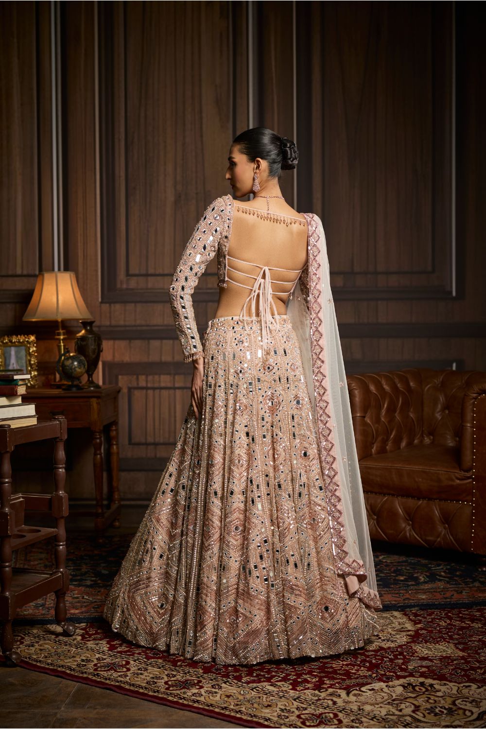 BLUSH PINK EMBELLISHED MIRRORWORK  LEHENGA SET
