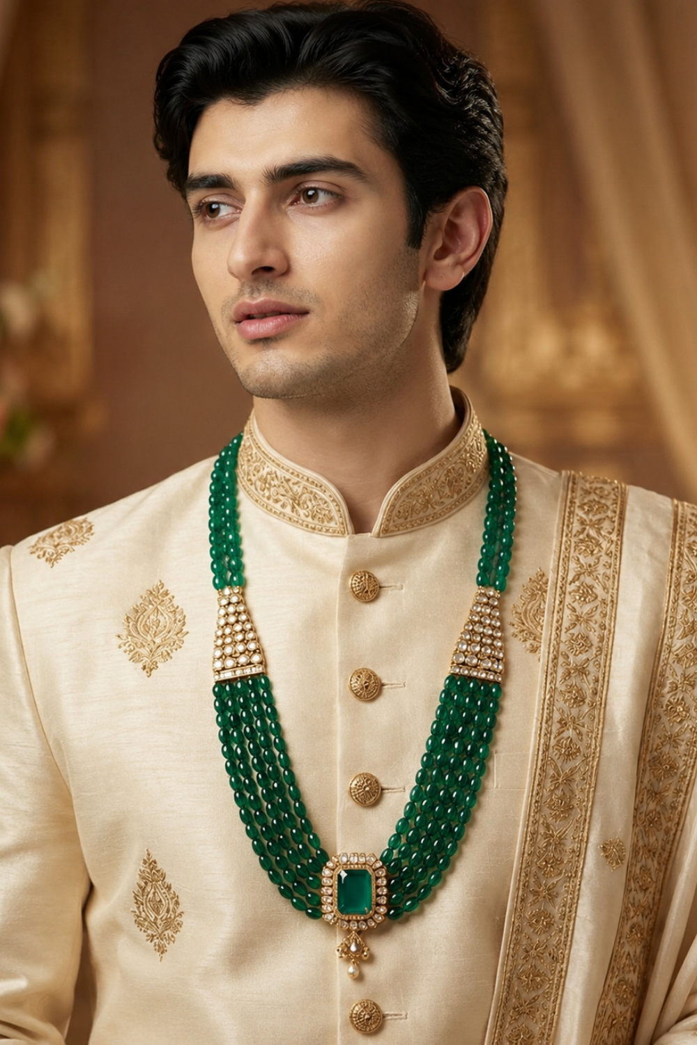 Emerald Green Premium Kundan Polki Necklace