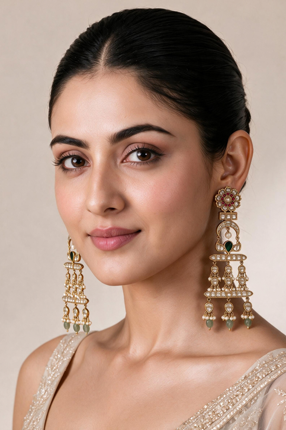 Multicolour Kundan Pearl Drop Statement Earrings