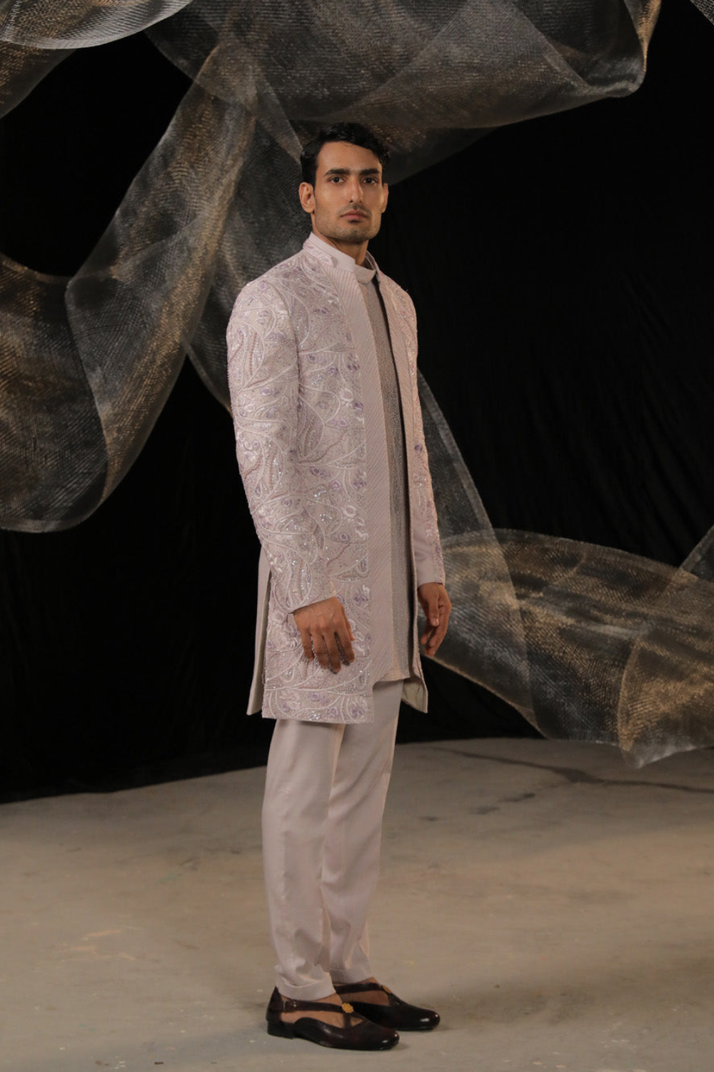 Indowestern With Ai Designed Bead And Resam Work With Signayure Mesh Kurta