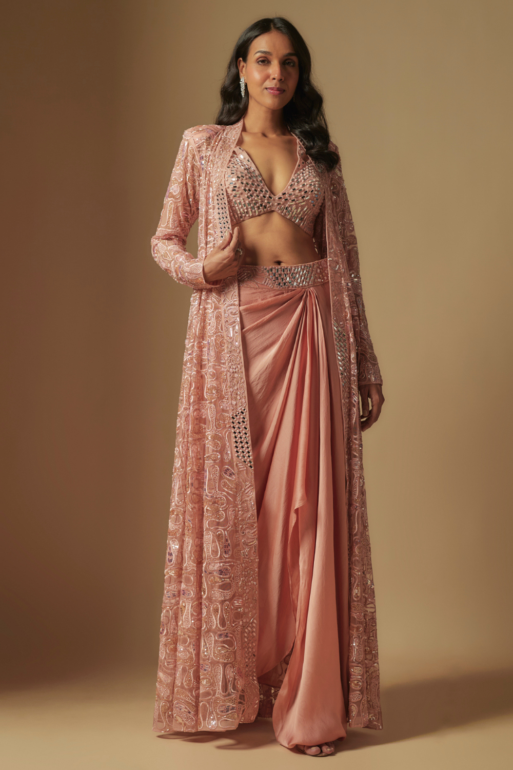 Dyon full Embroidered Jacket paired with blouse and drape