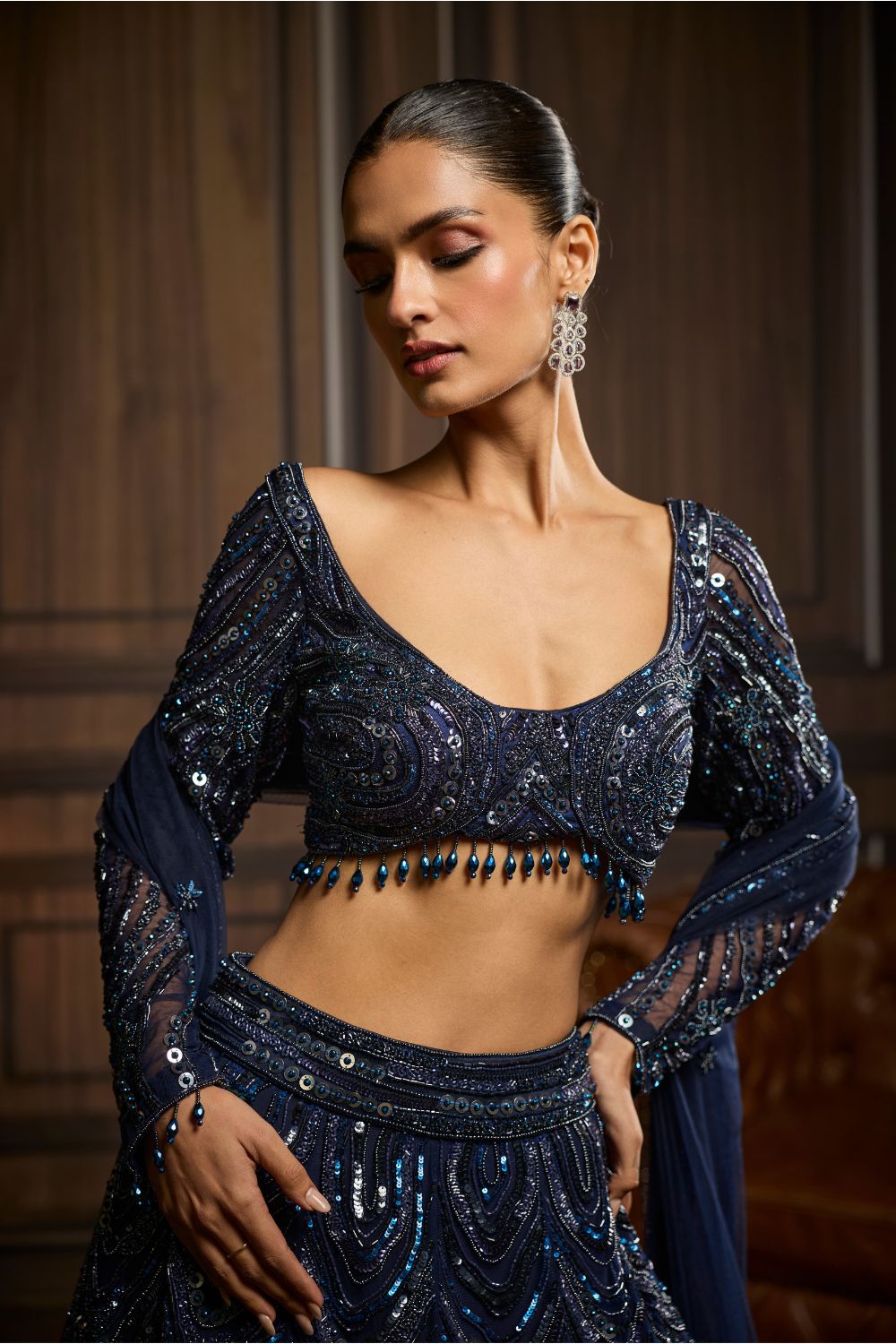 MIDNIGHT BLUE EMBELLISHED LEHENGA SET