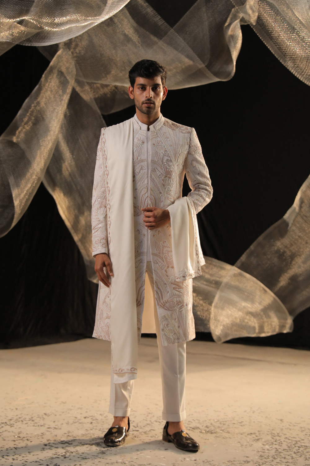 Ivory Sherwani With Bead Work And Zardozi