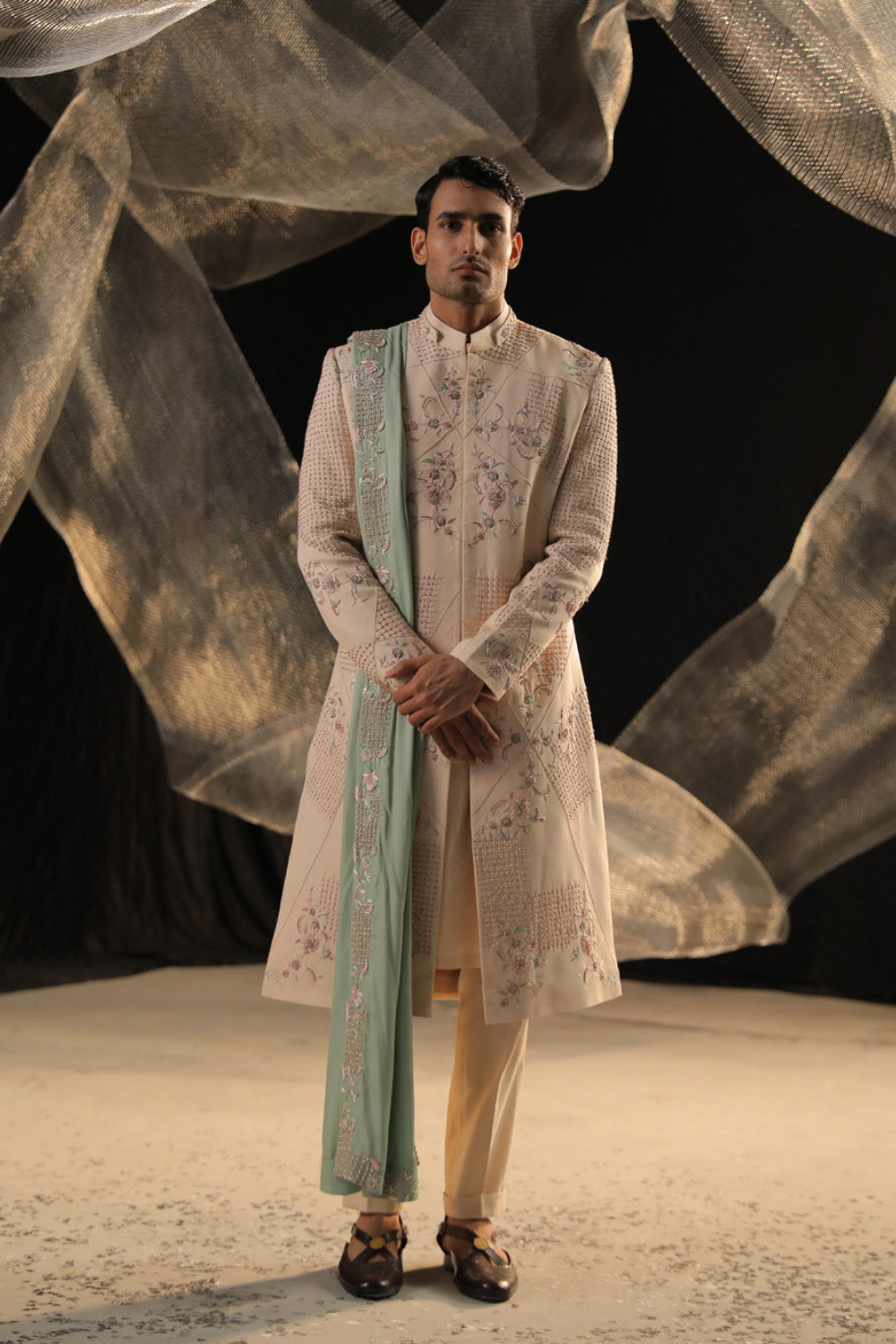 Zardozi Work Sherwani With Hand Embroidered Work