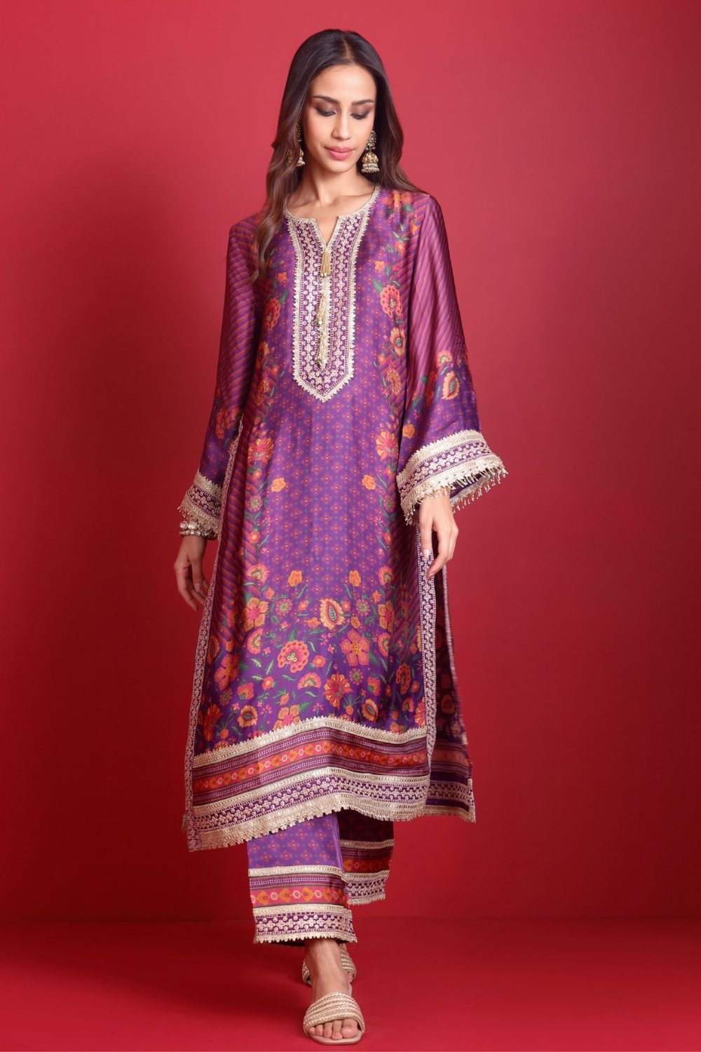 Osha Cupro Satin Purple Kurta Set
