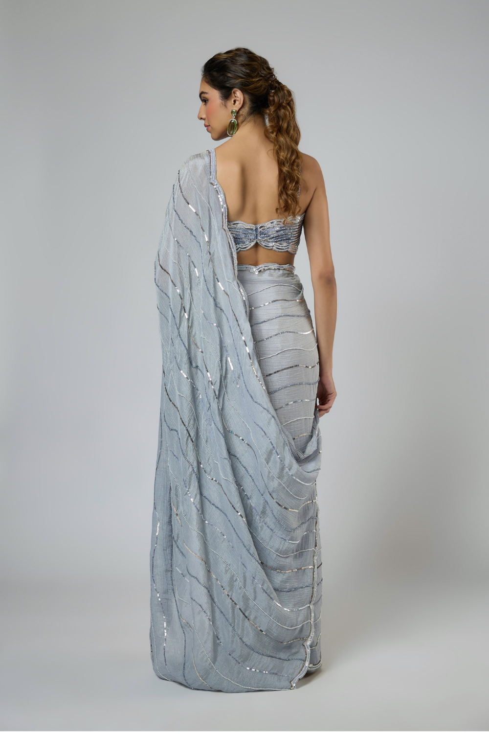 PERIWINKLE SCALOP CUTWORK EMBROIDERED SAREE SET