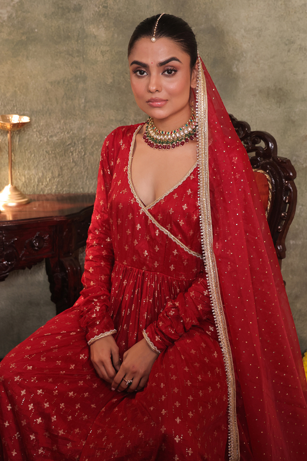 Red Anarkali Set