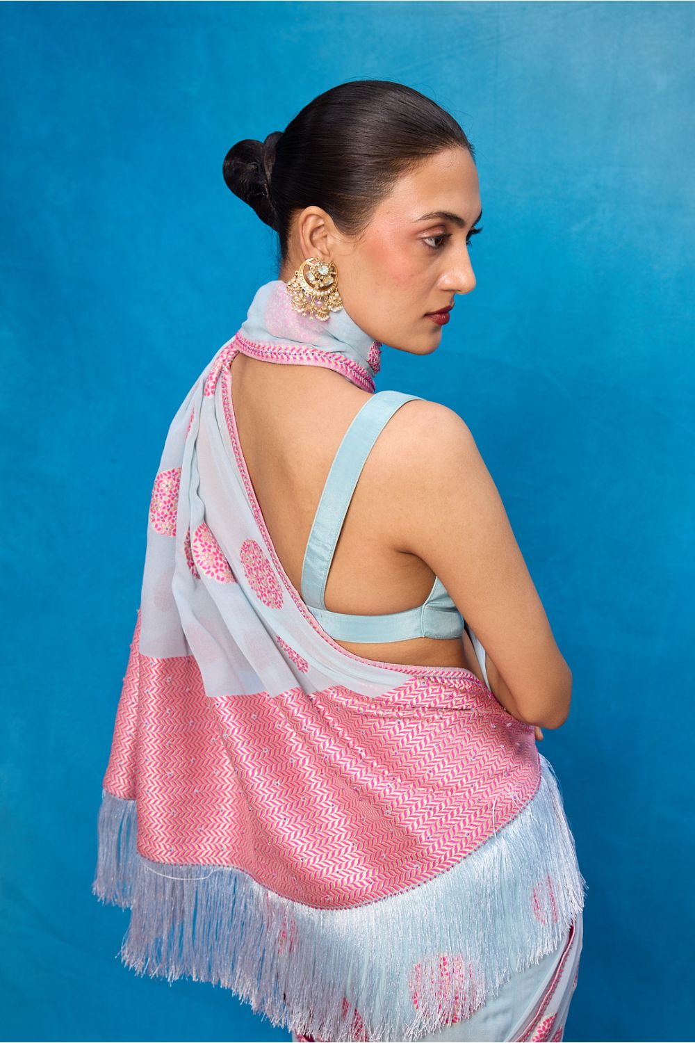 Handwoven Ice Blue Chiffon Banarasi Saree