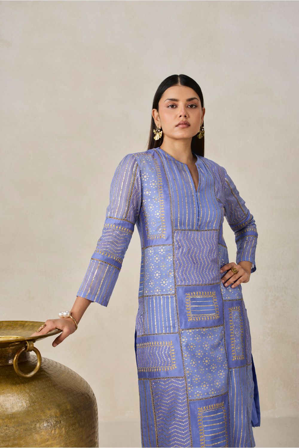 Gold Chanderi Patch Work Kurta & Salwar