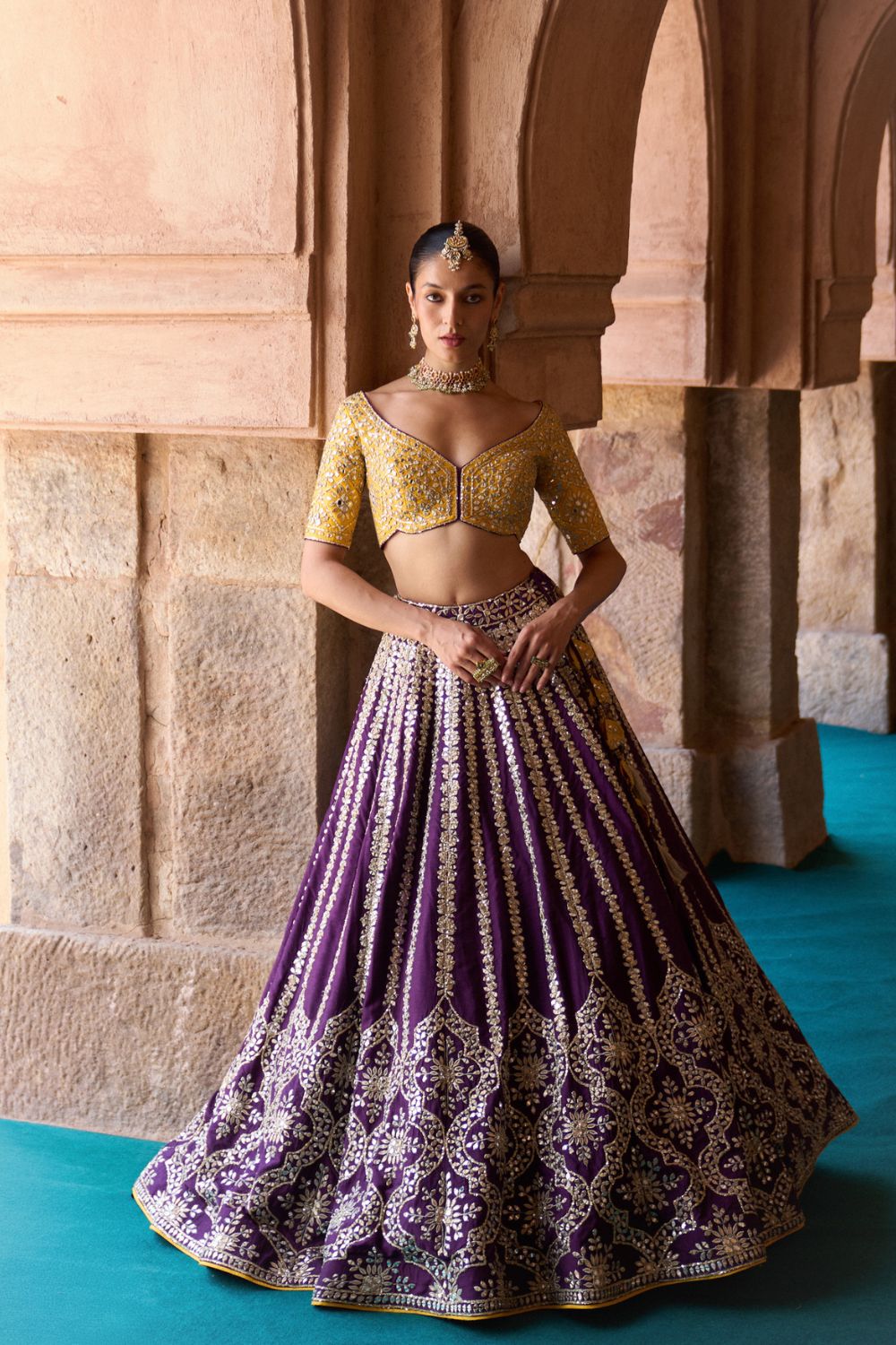 RAAT RANI — Purple Raw Silk Lehenga Set with Contrast Blouse