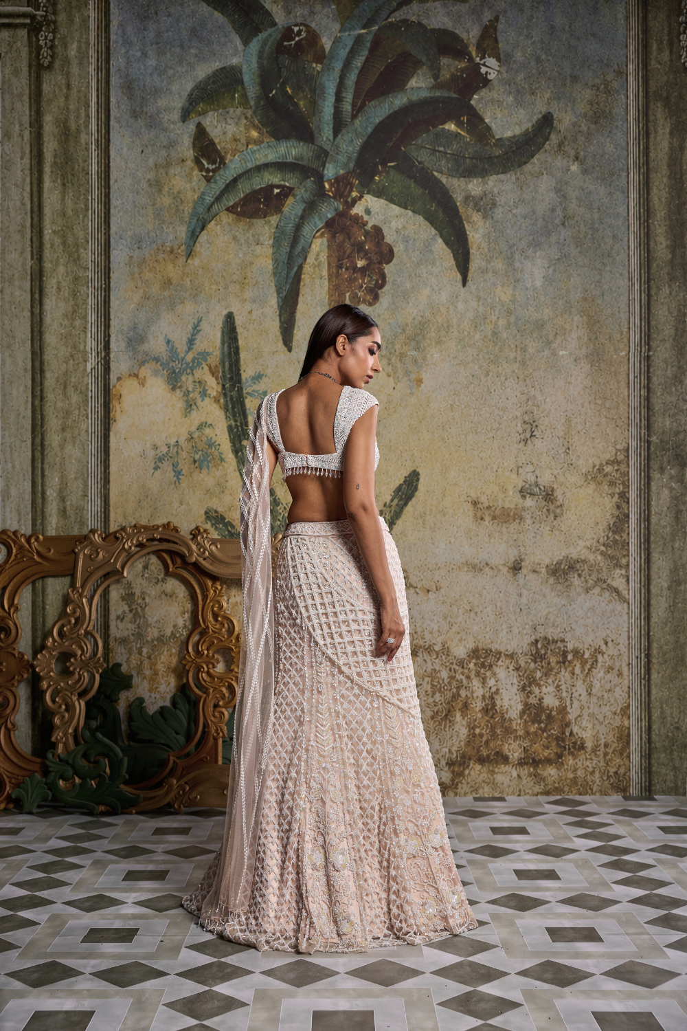 Ivory Cutwork Drape Embellished Saree Set