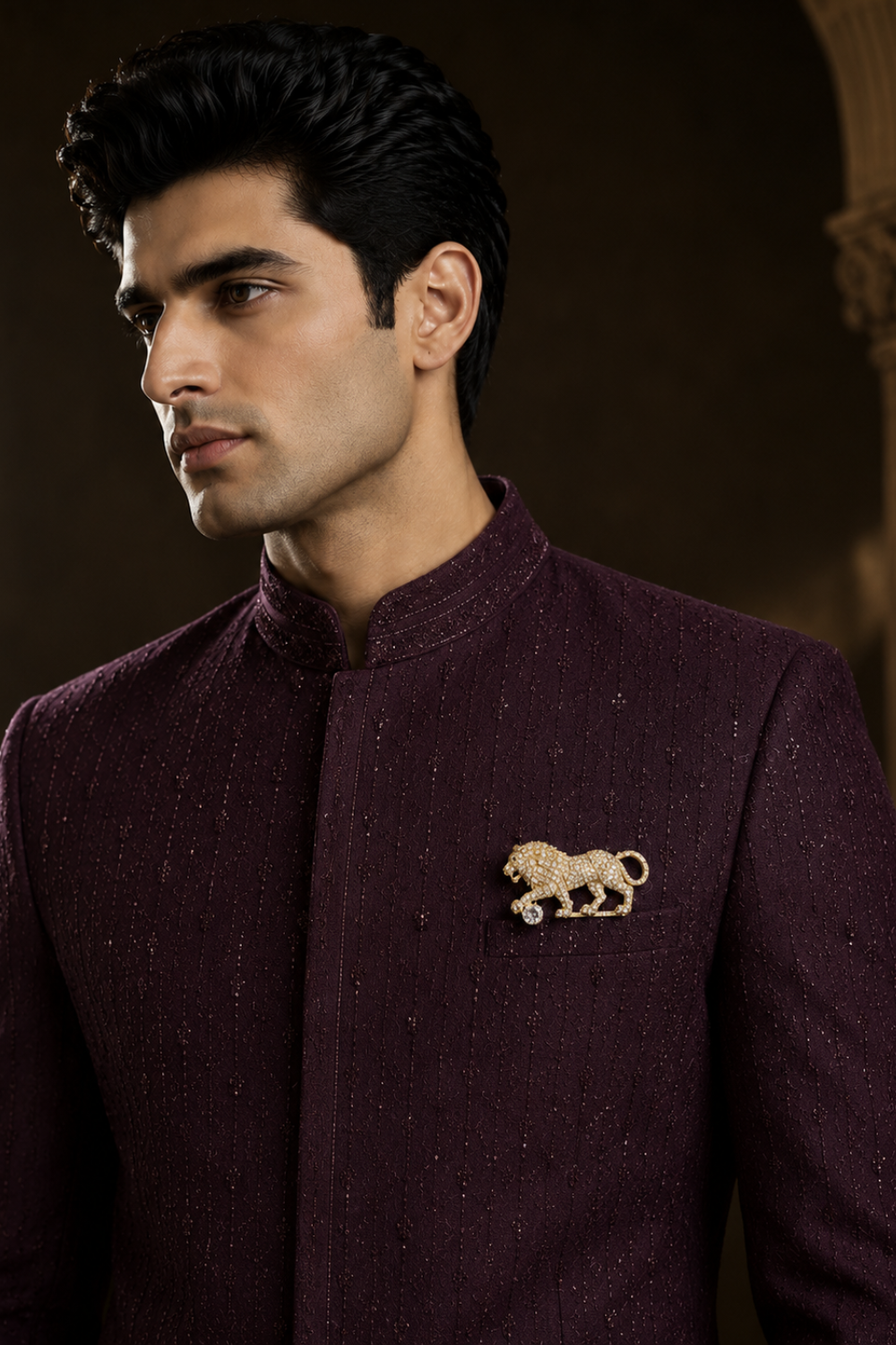Gold Plated Zircon Lion Motif Brooch