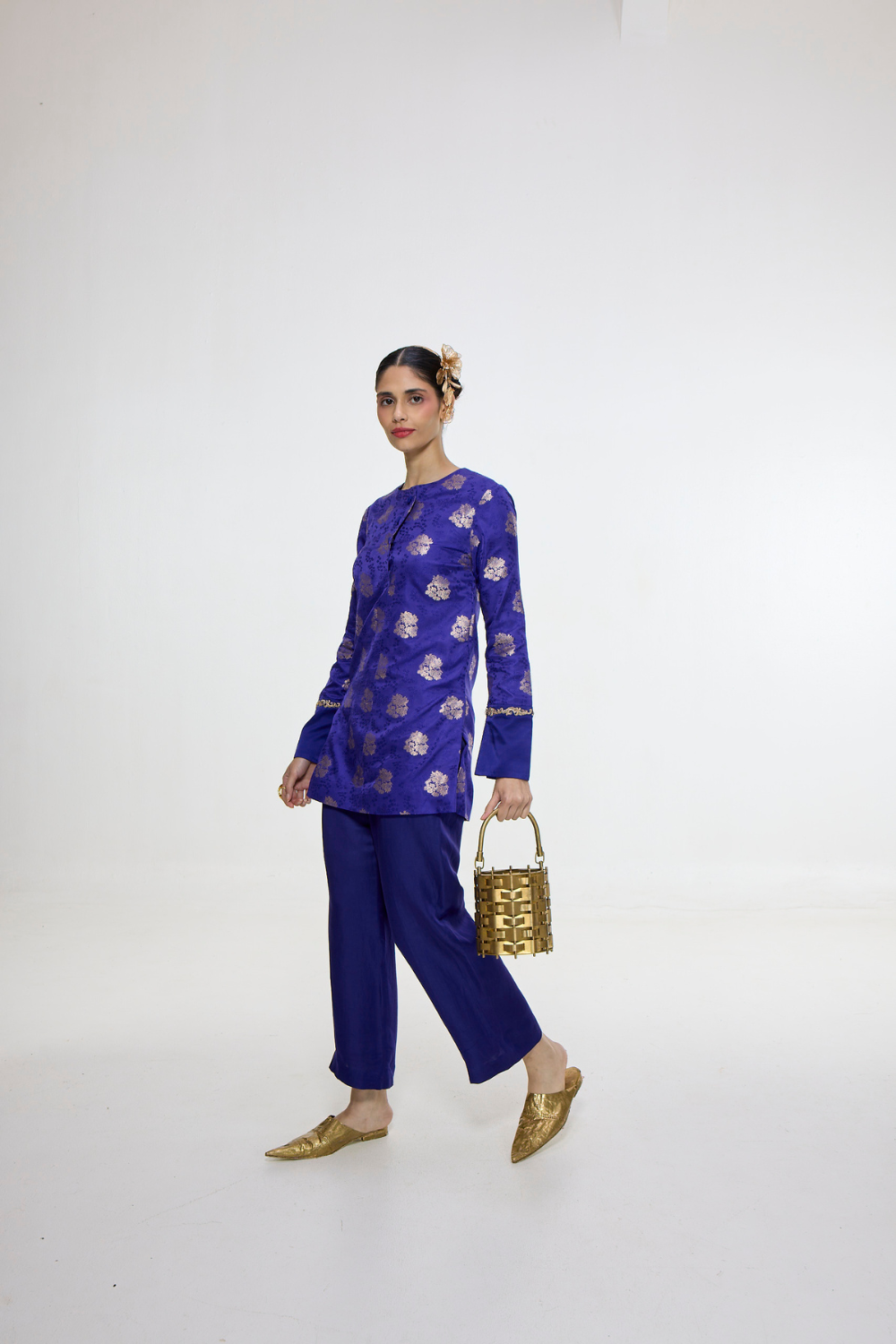 Handwoven Royal Blue Short Kurta Set