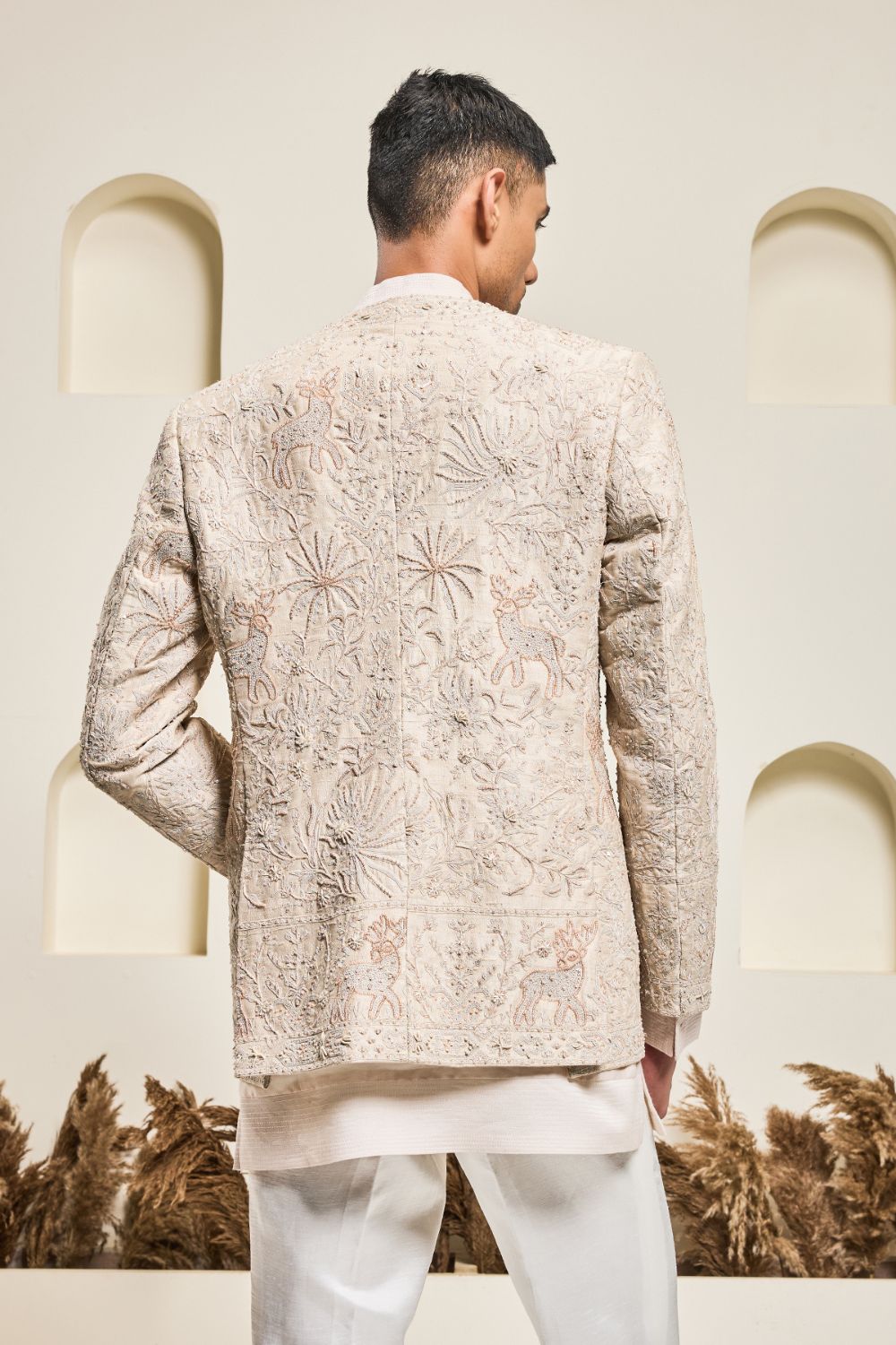 Dusty rose open bandhgala   with thread , sequins & pearl  work