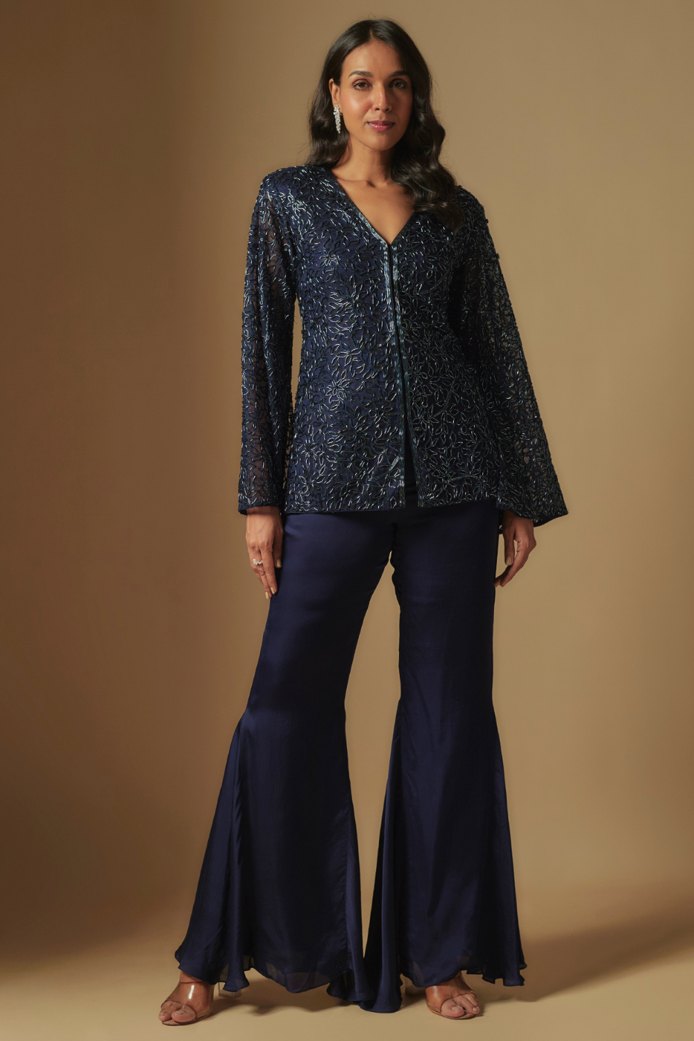 Hollis Hand embroidered cape style short kurti with sharara