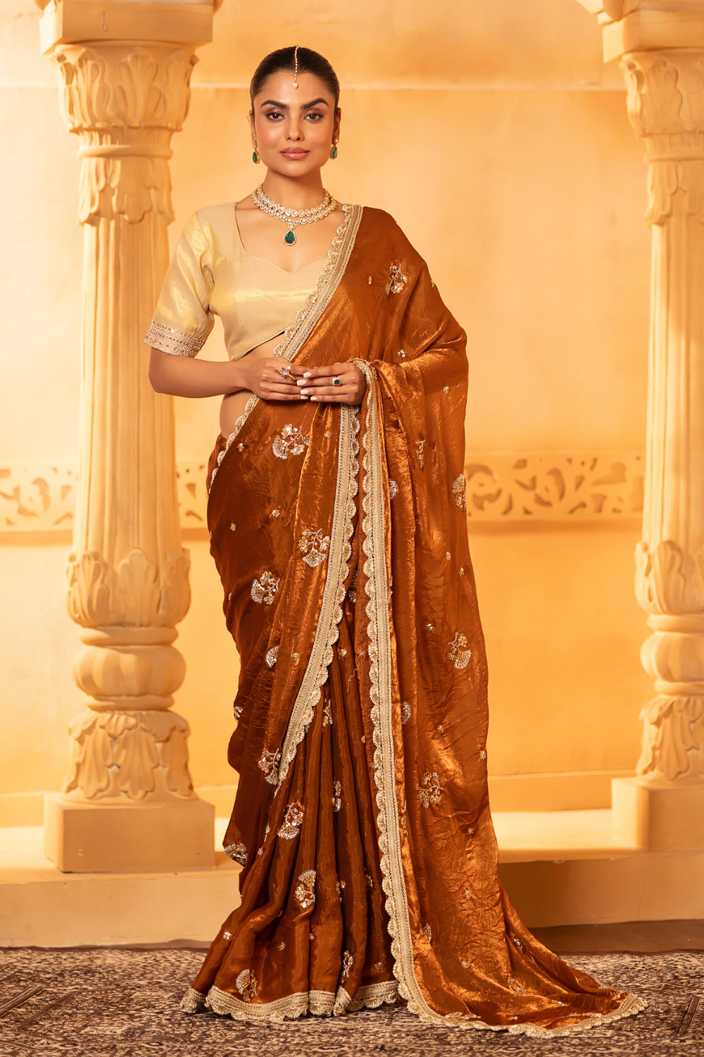 Rust Glaze Tissue Saree Set