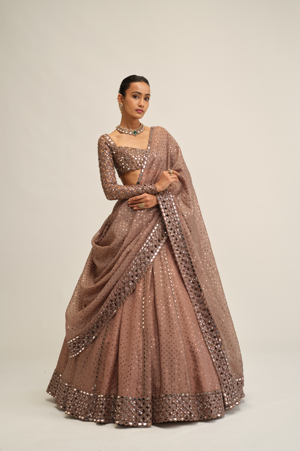 Deep Beige Sequins Embroidered Lehenga Set