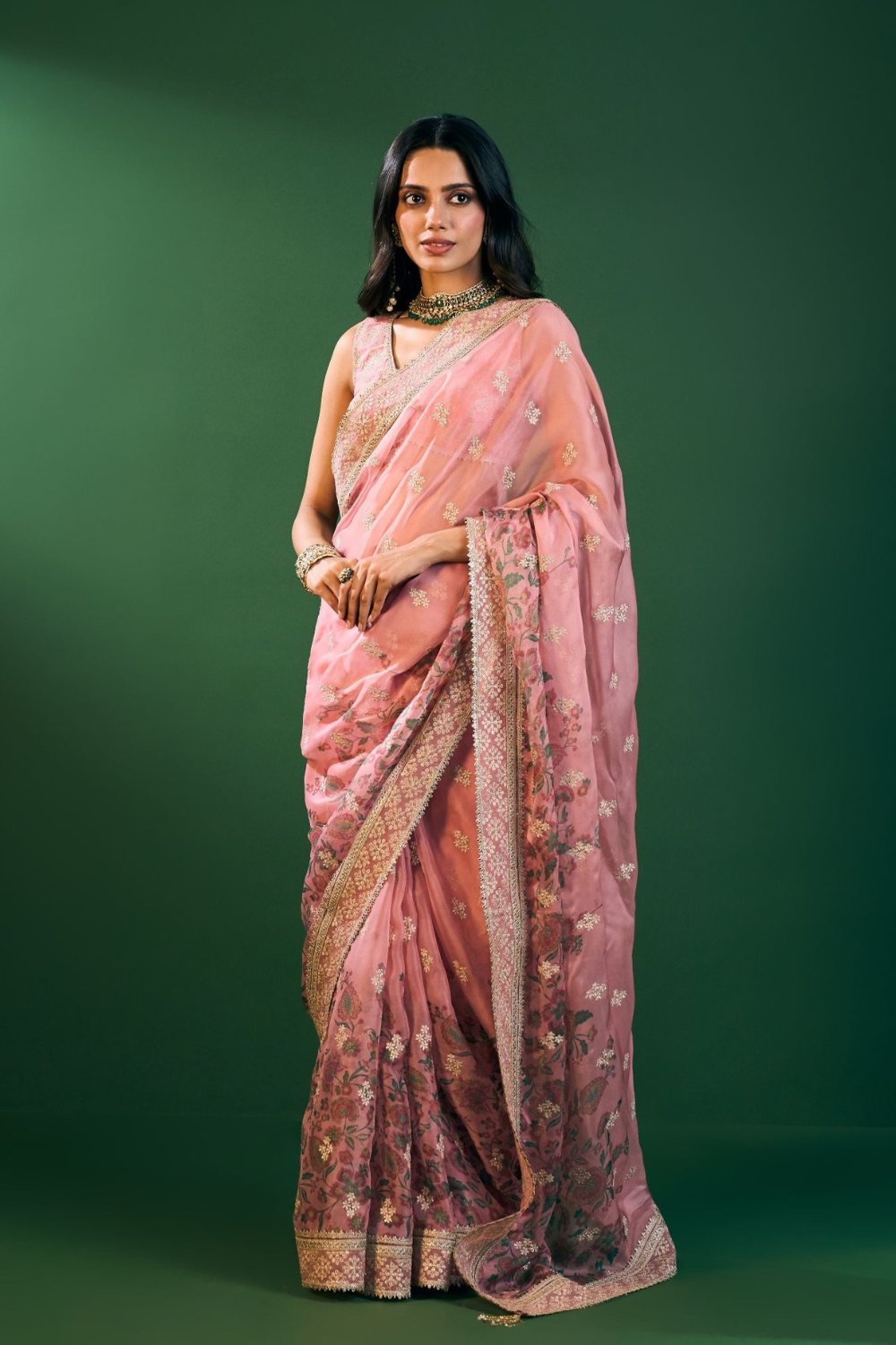 Leya Organza Printed Pink Saree