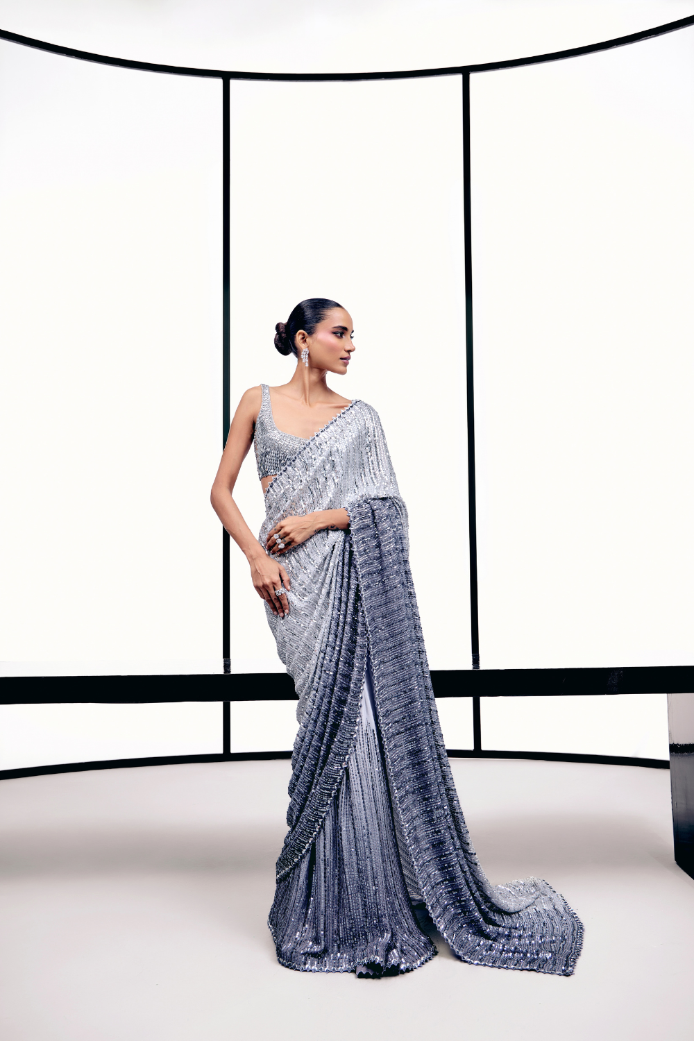 Silver to Ochre Cutwork Saree Set