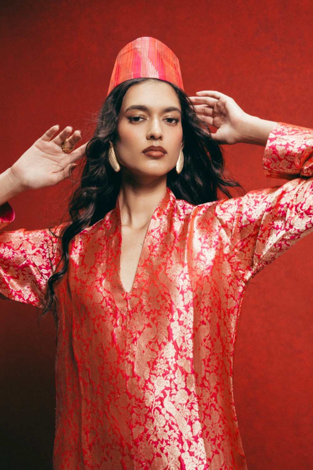 Handwoven Sorbet Pink Banarasi Kaftan