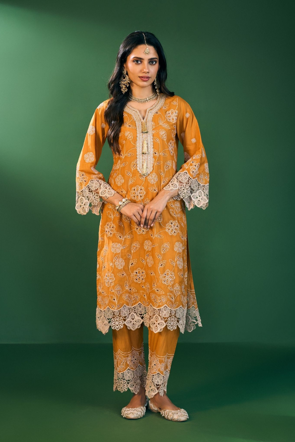 Arisha Supima Cotton Mustard Kurta Set