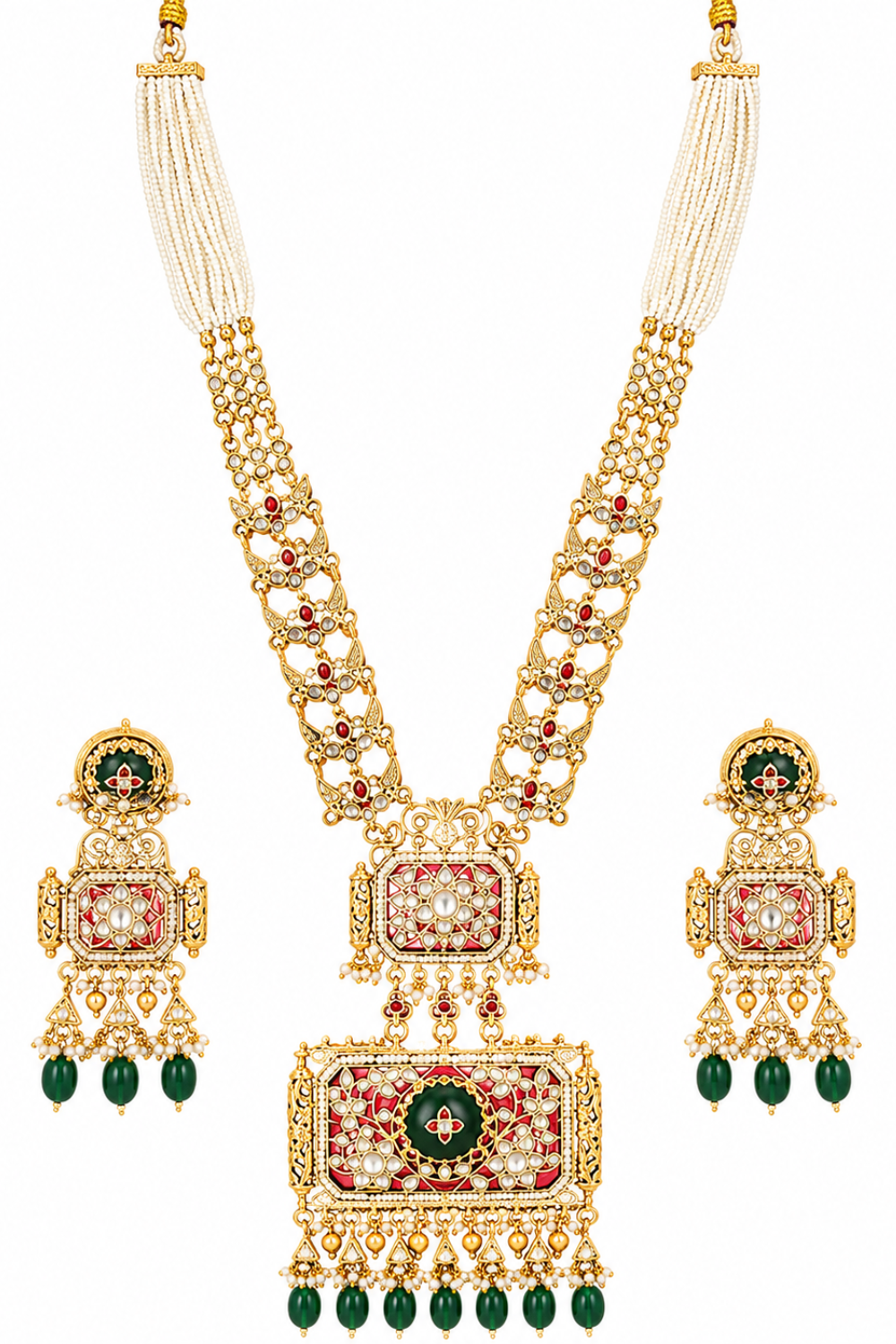 Royal Emerald Ruby Statement Necklace Set with Jhumka Earrings