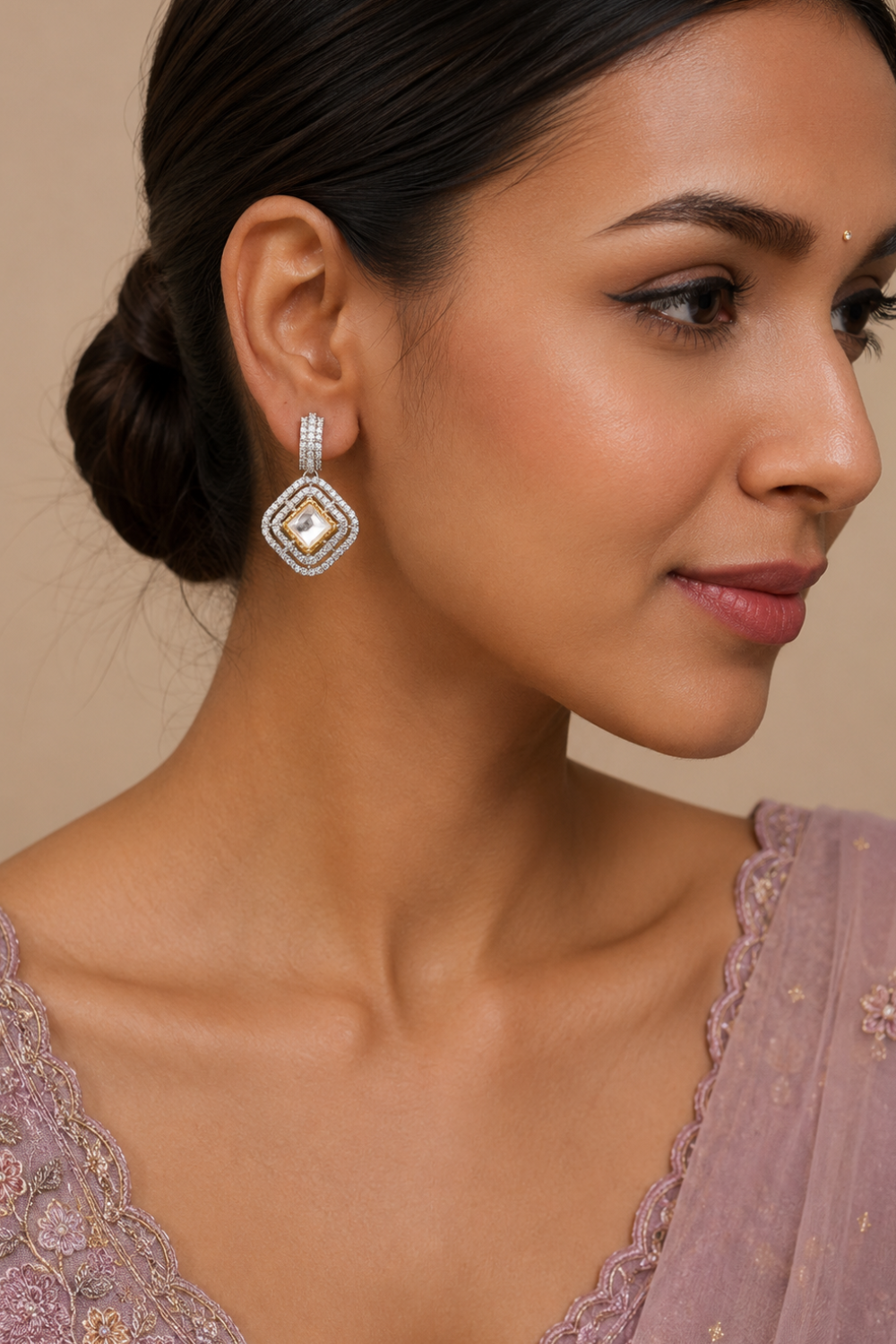 Elegant Dual-Tone Cubic Zirconia Geometric Drop Earrings