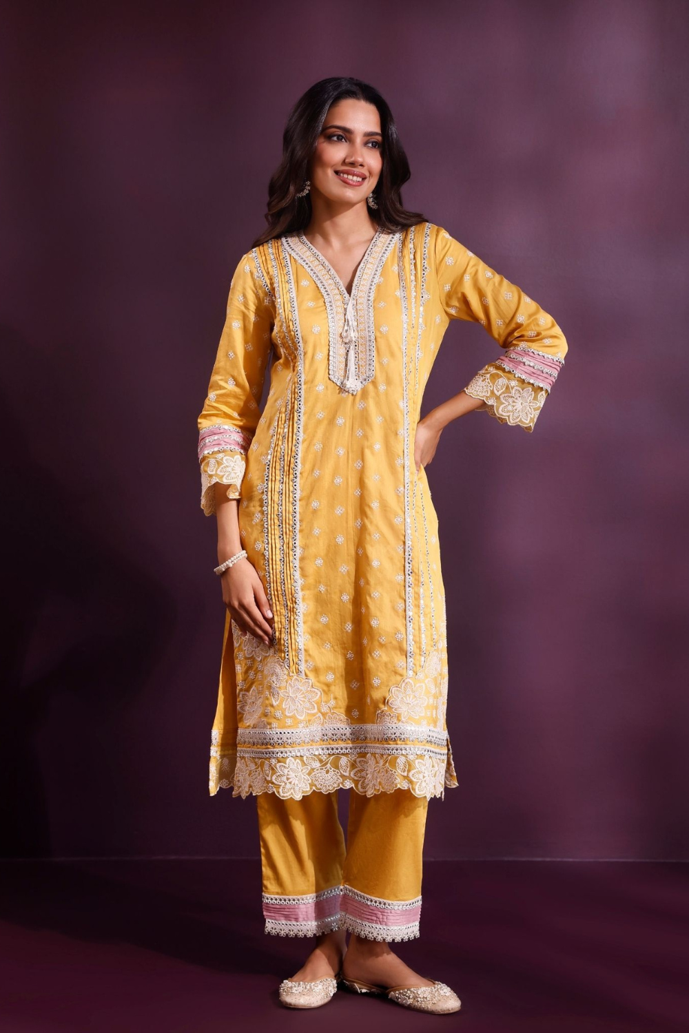 Pira Pima Satin Mustard Kurta Set