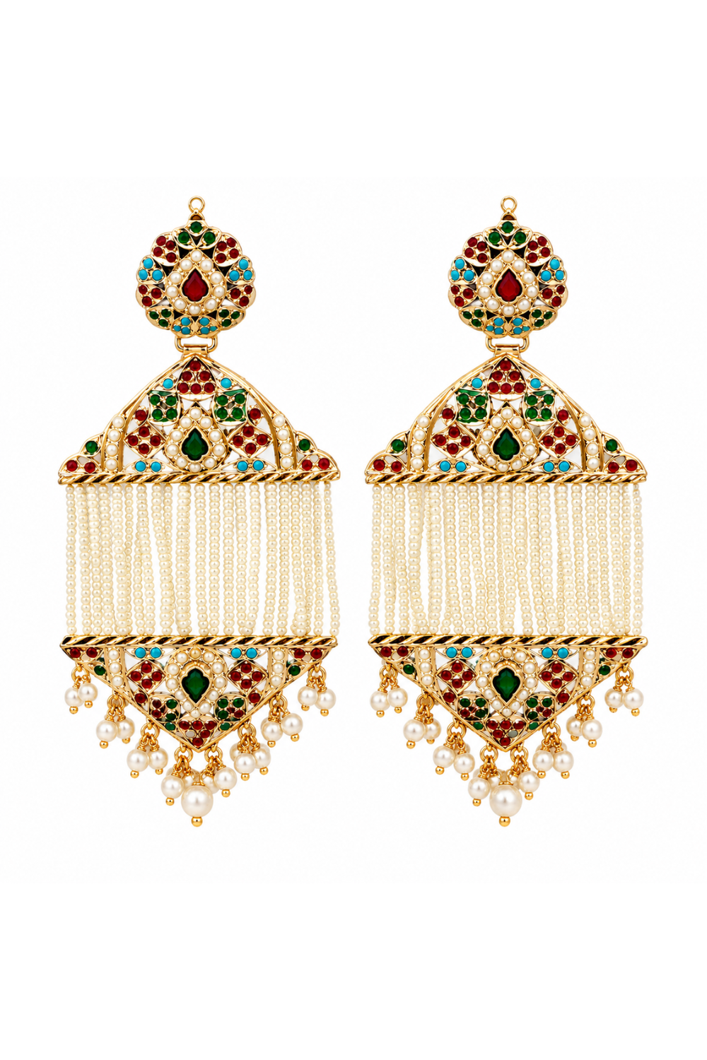 Multicolour Jadau Pearl Tassel Earrings