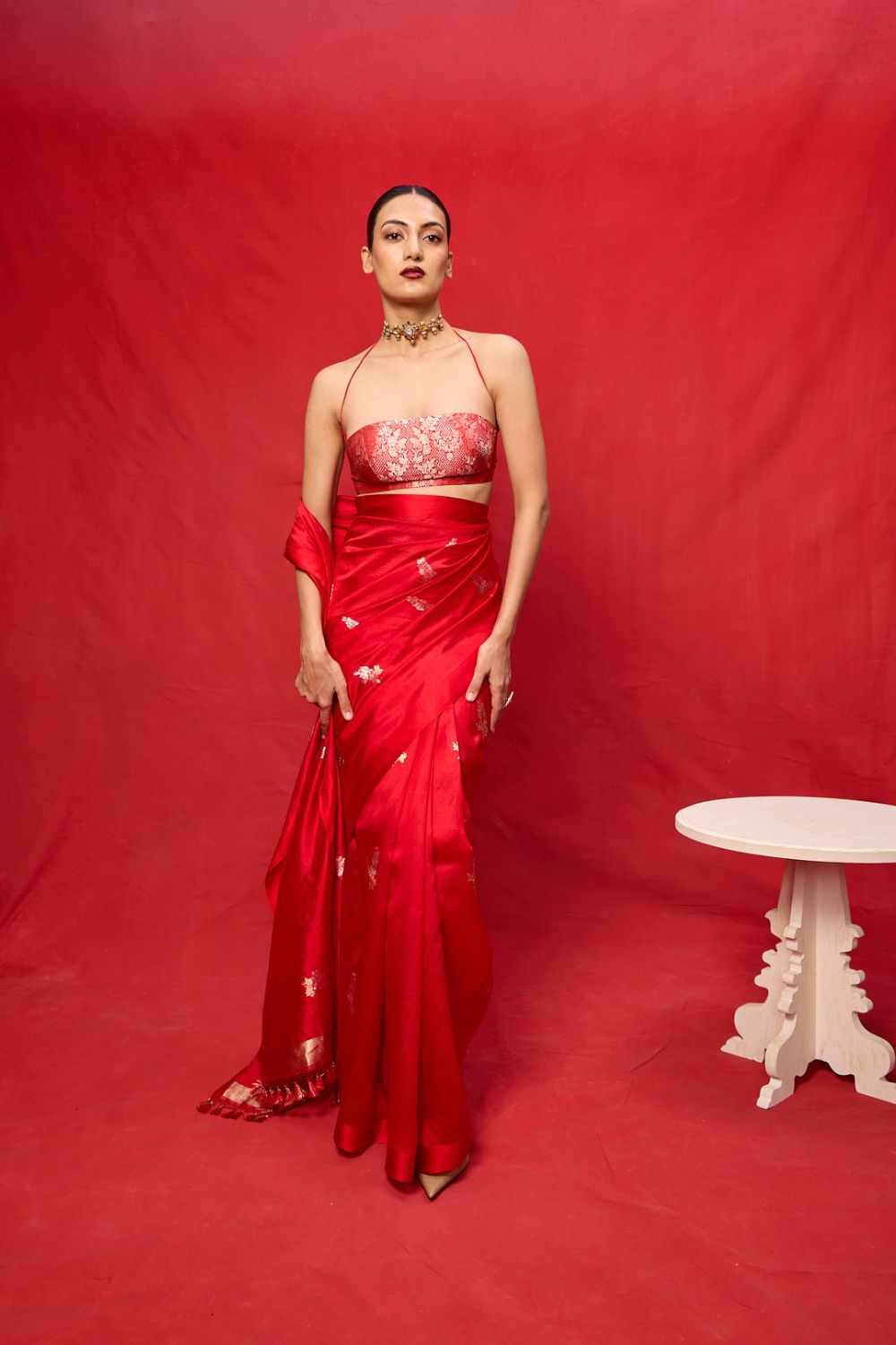 Handwoven Red Silk Embroidered Saree