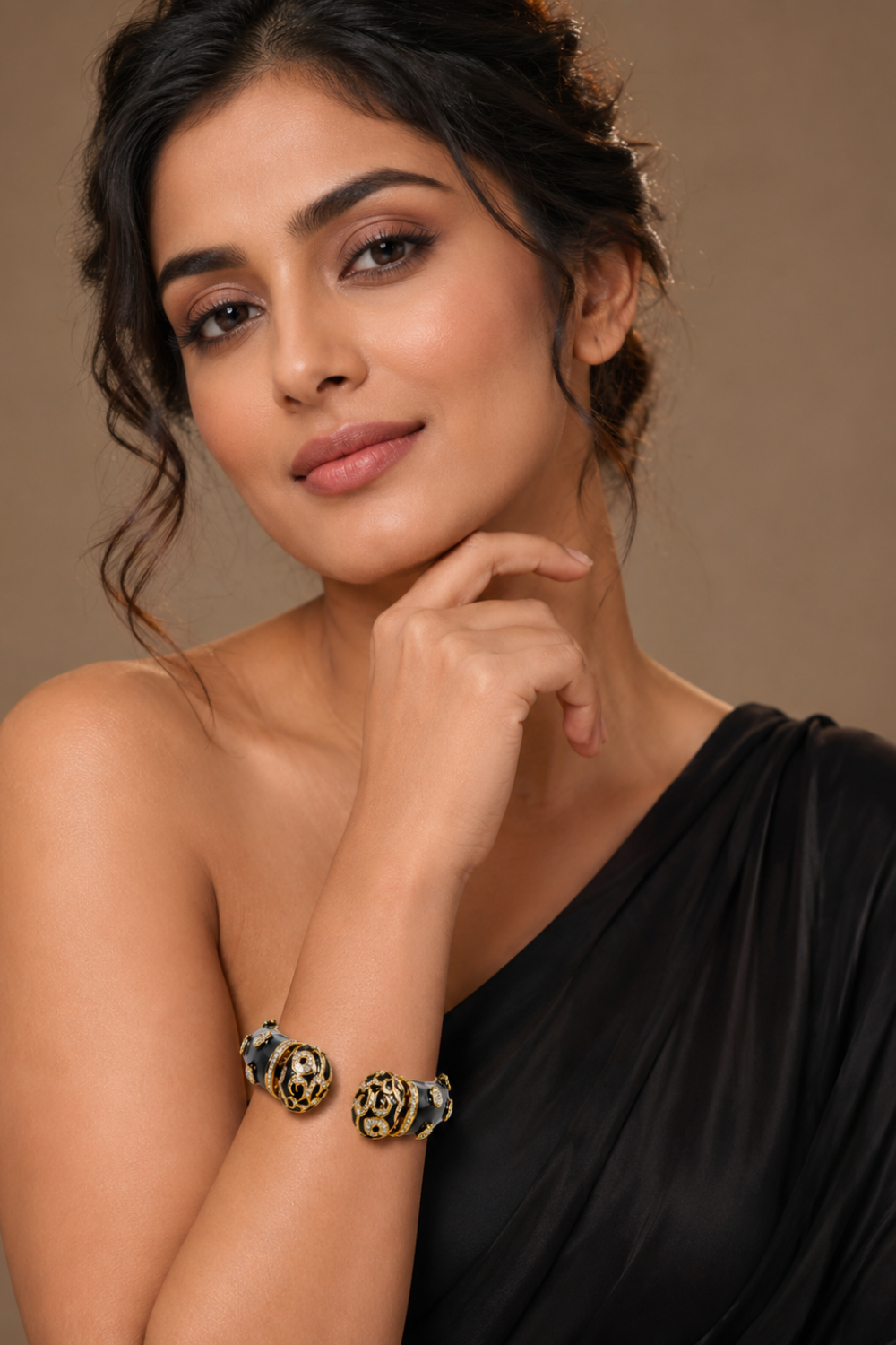Black Enamel Gold-Plated Designer Kada Bracelet
