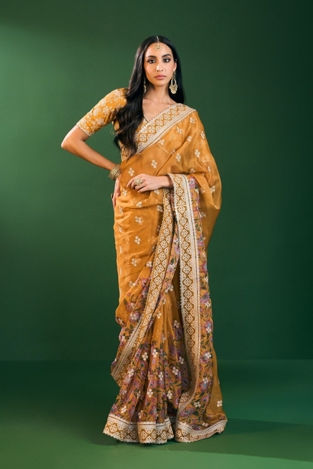 Leya Organza Printed Mustard Saree