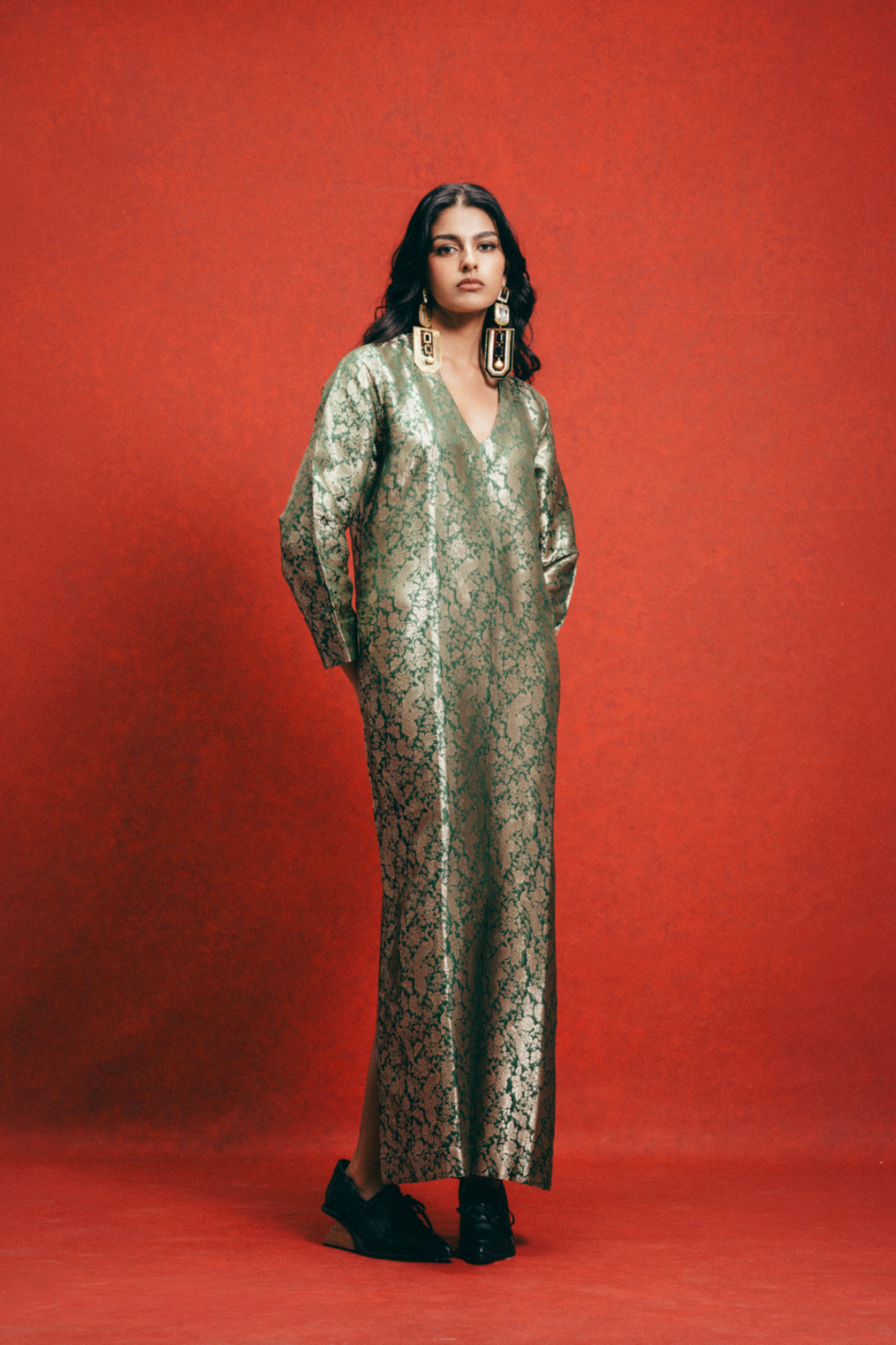 Handwoven Sage Green Banarasi Kaftan