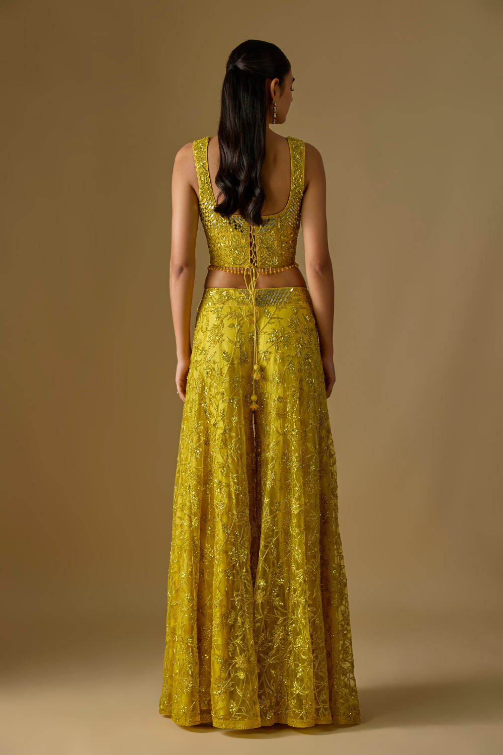 Sirena- Yellow Corset Blouse with Sharara and Dupatta Featuring Center Embroidery