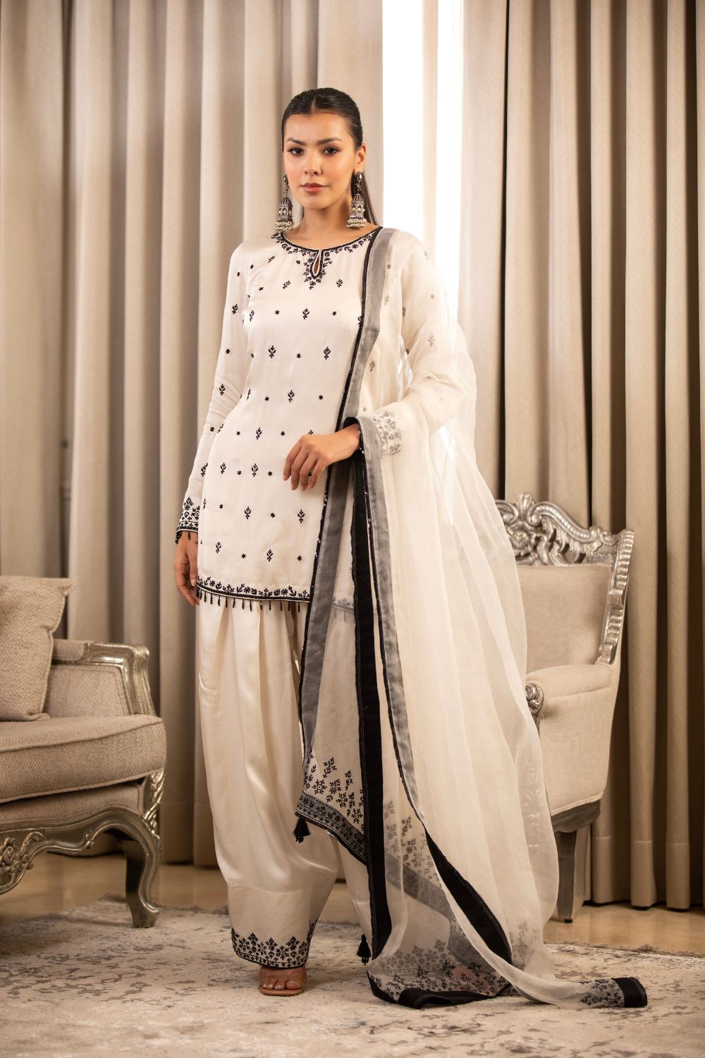 Black On White Kurta Set